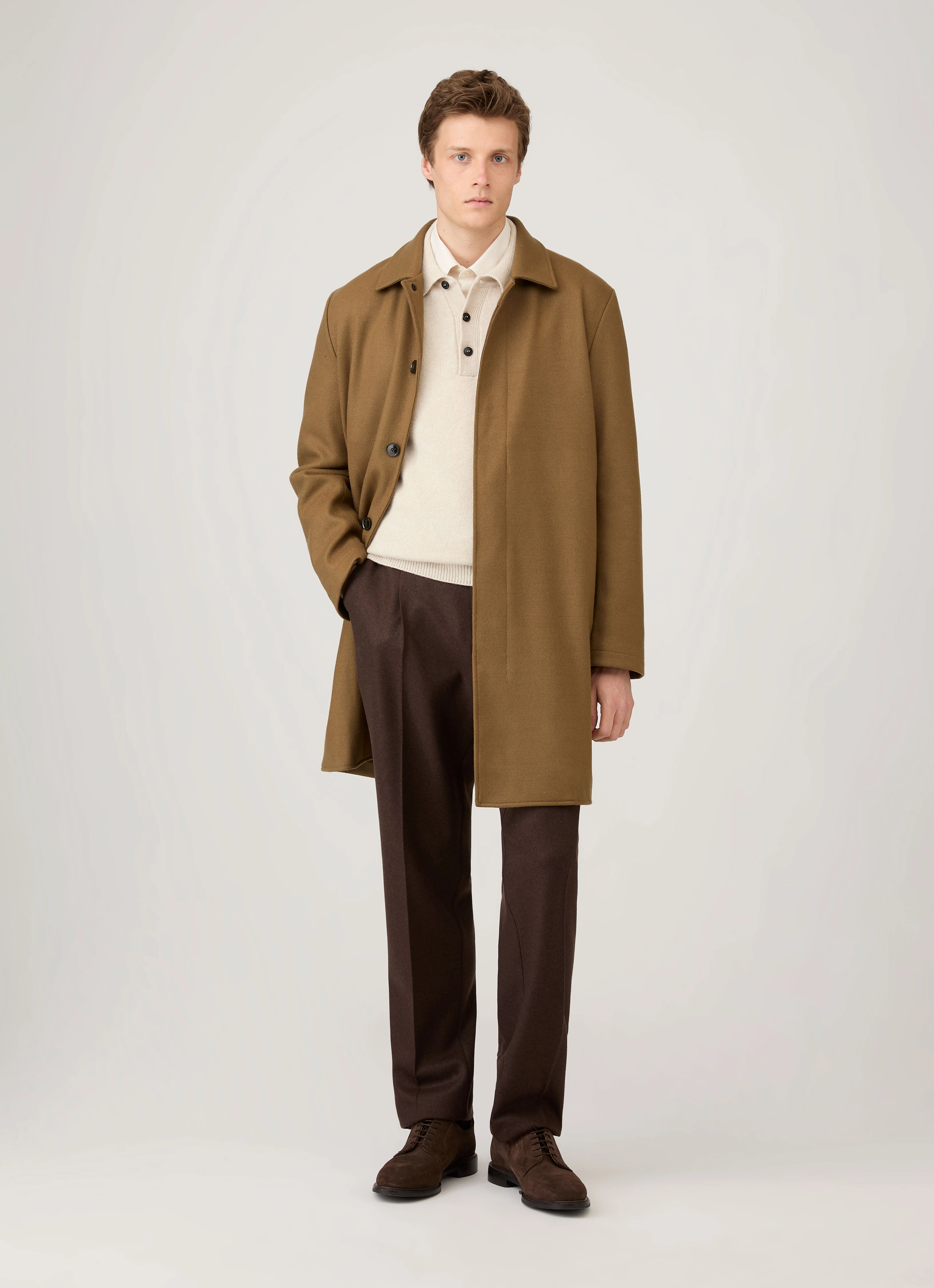 Men's Lambswool Polo Shirt in Oatmeal Melange Lightweight Knit Material Layered Comfort