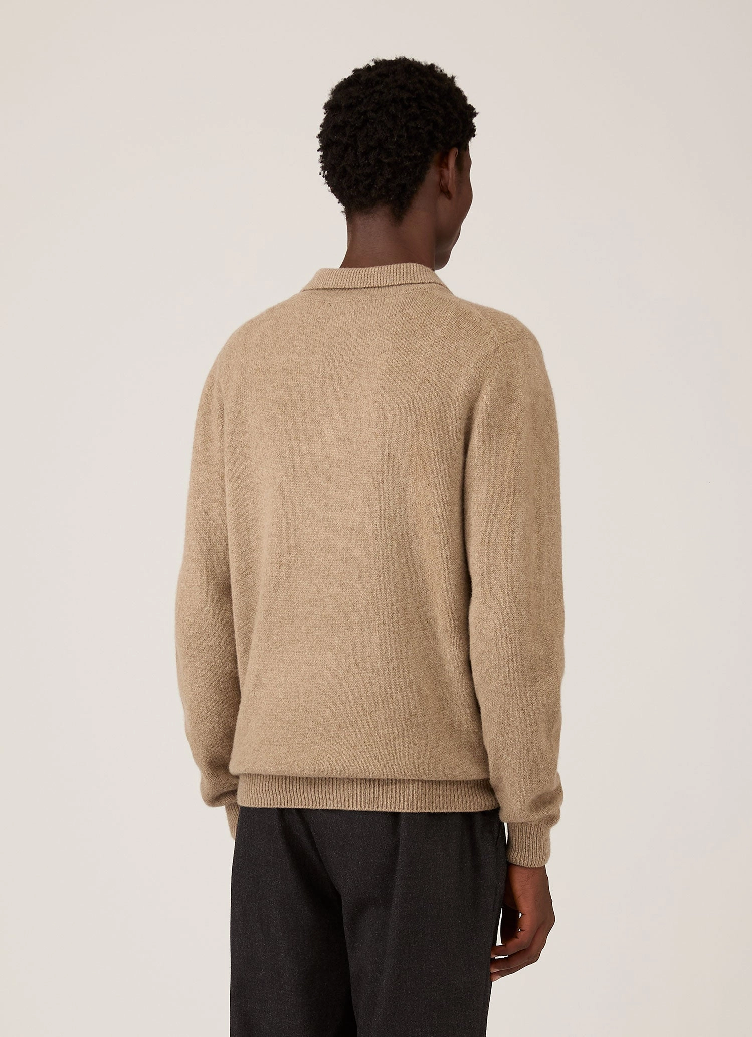 ButtonDown Collar Men's Lambswool Polo Shirt in Sandstone