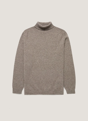 Men's Lambswool Roll Neck in Bark Cozy Base Evening Stroll Men's Lambswool Roll Neck in Bark