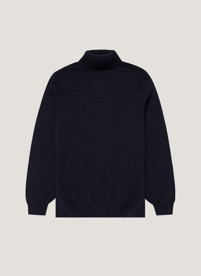 Men's Lambswool Roll Neck in Dark Navy Mouline Base Fit Quick Dry Weaving Men's Lambswool Roll Neck in Dark Navy Mouline