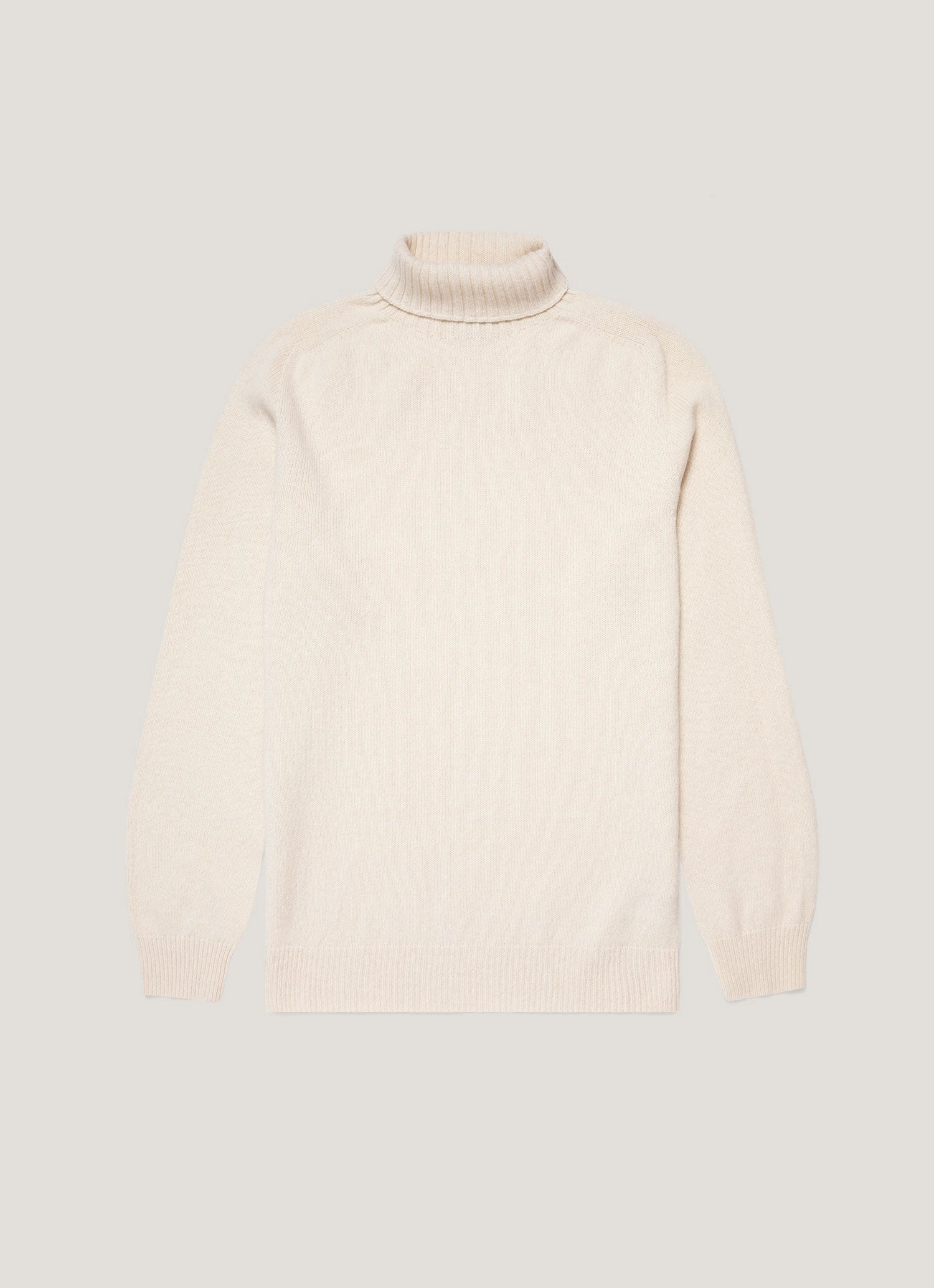 PreShrunk Fabric Flexible Waistband Men's Lambswool Roll Neck in Ecru