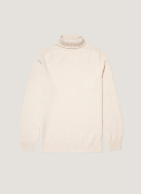 Men's Lambswool Roll Neck in Ecru Casual Comfort PreShrunk Fabric Flexible Waistband Men's Lambswool Roll Neck in Ecru