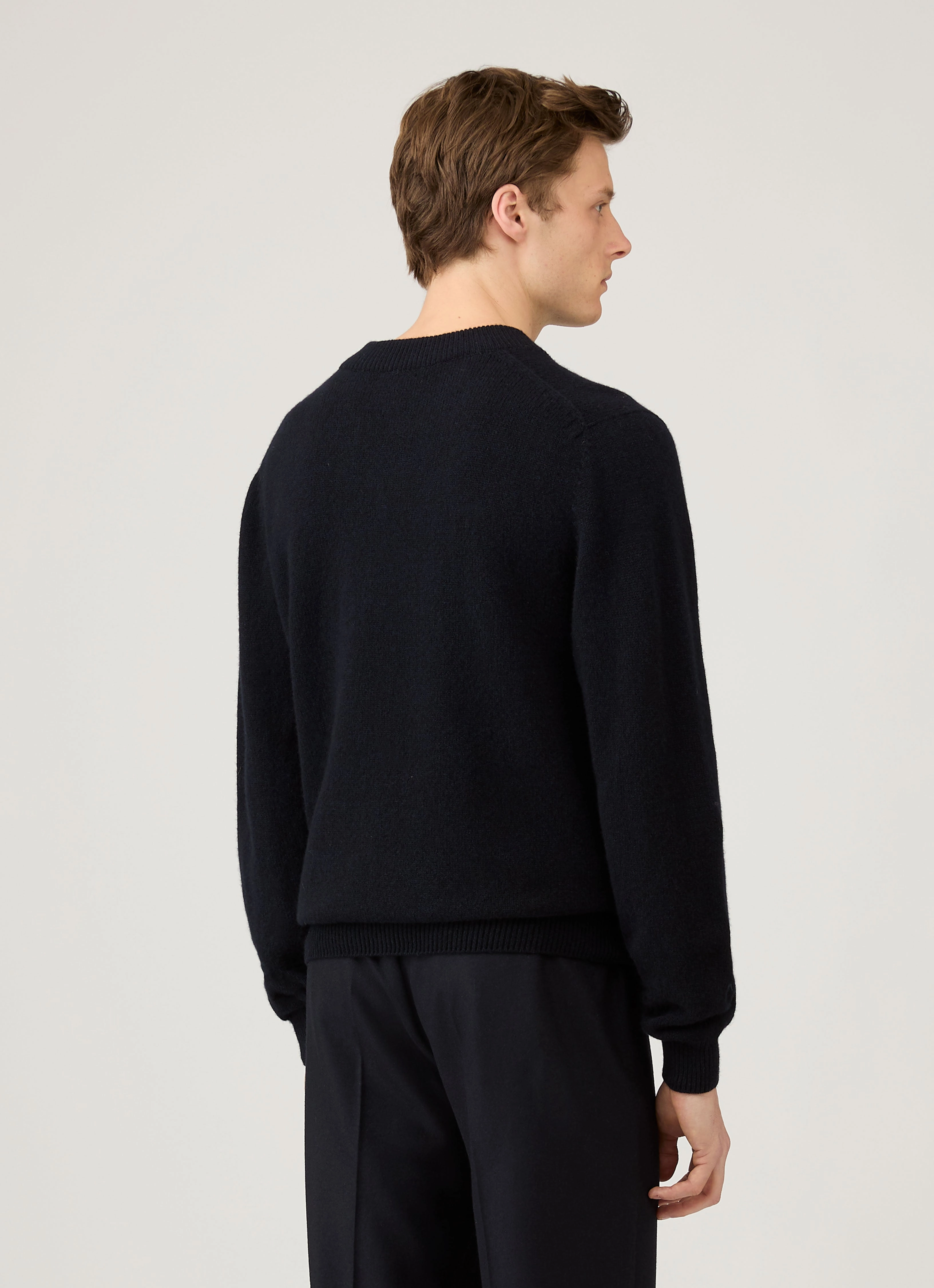 Breathable mesh Men's Lambswool V-neck Jumper in Dark Navy Mouline