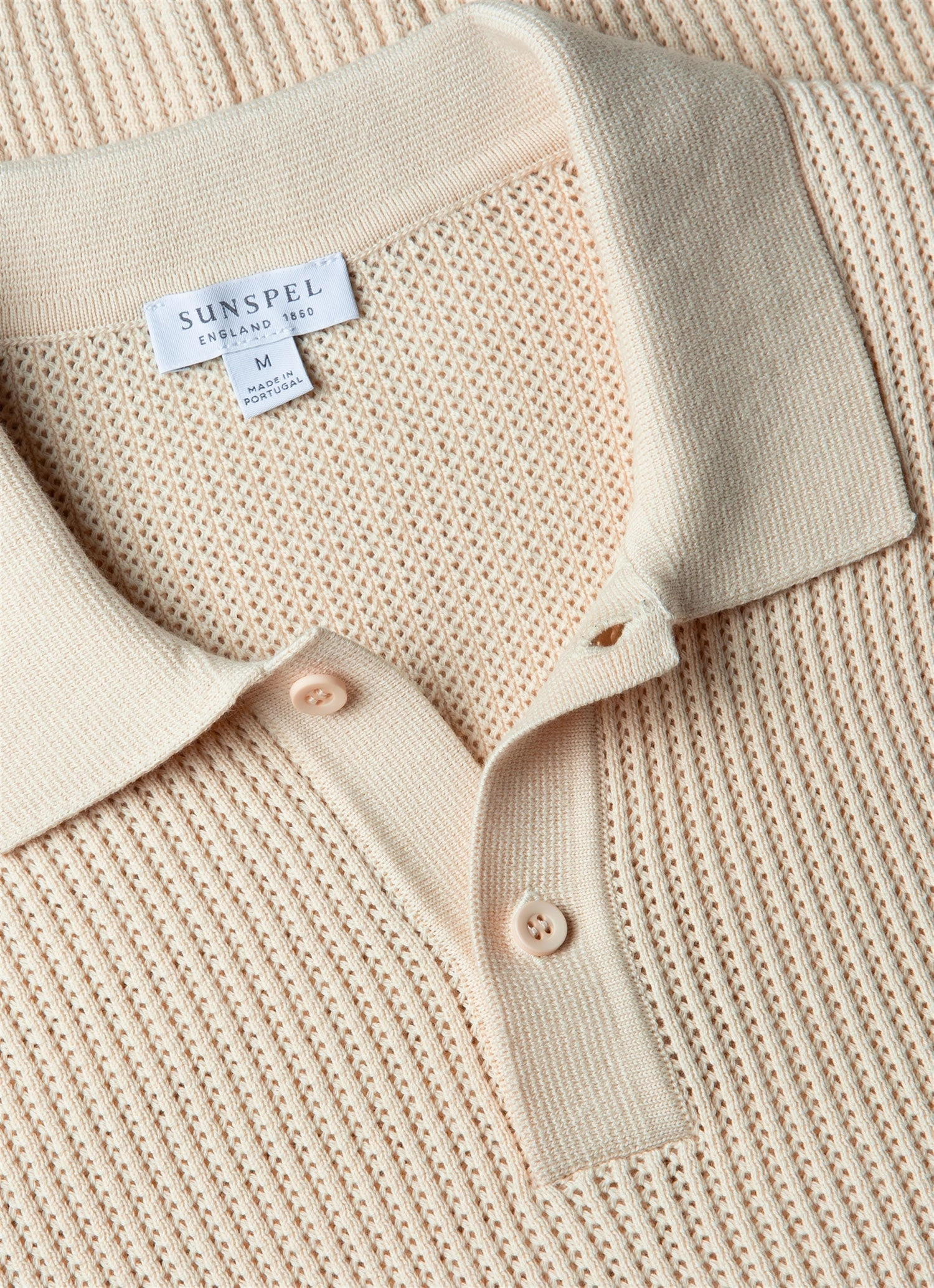 Casual Vibe Smart Layering Men's Linear Mesh Knit Polo Shirt in Ecru