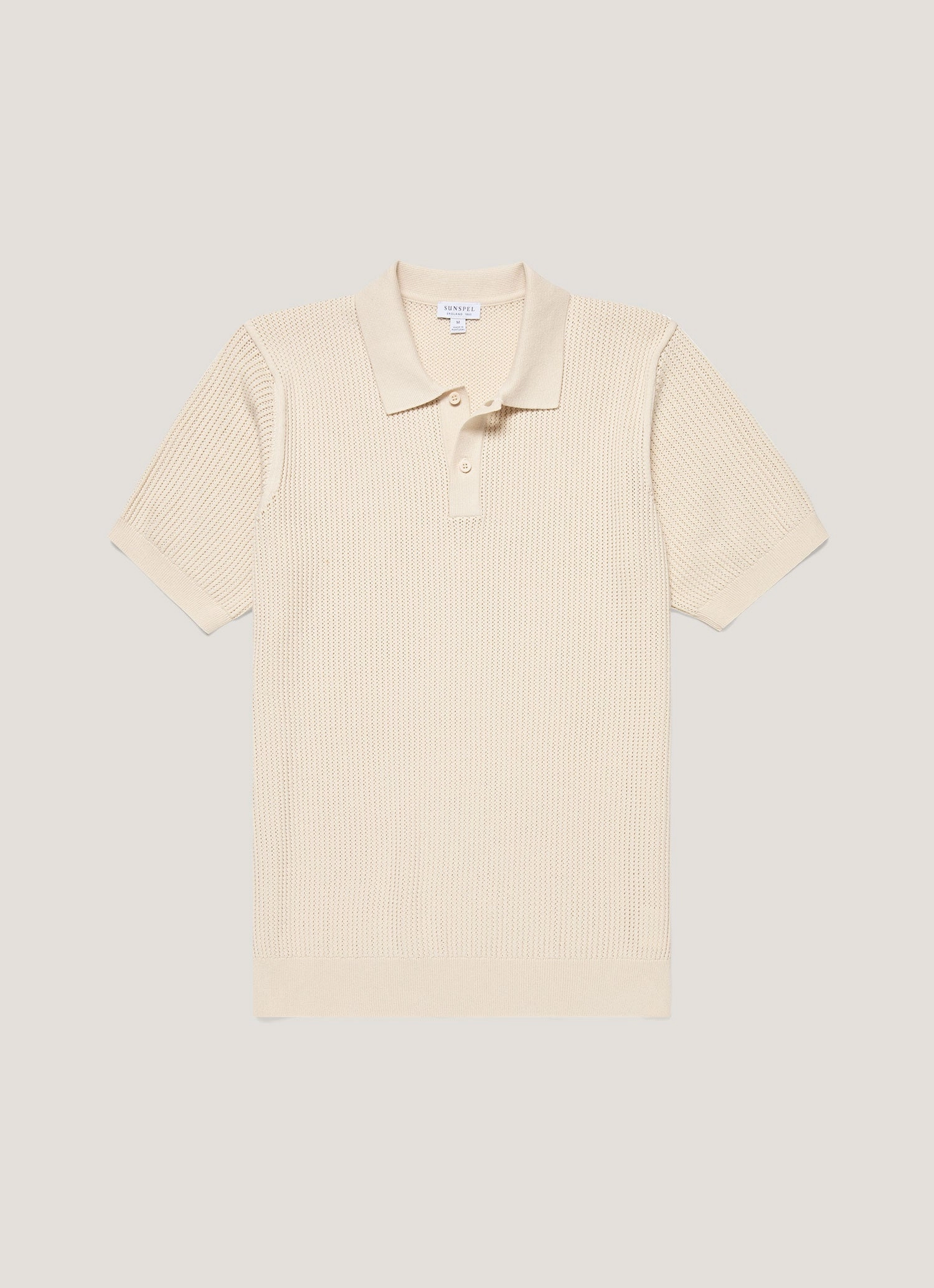 Men's Linear Mesh Knit Polo Shirt in Ecru Sporty Chic