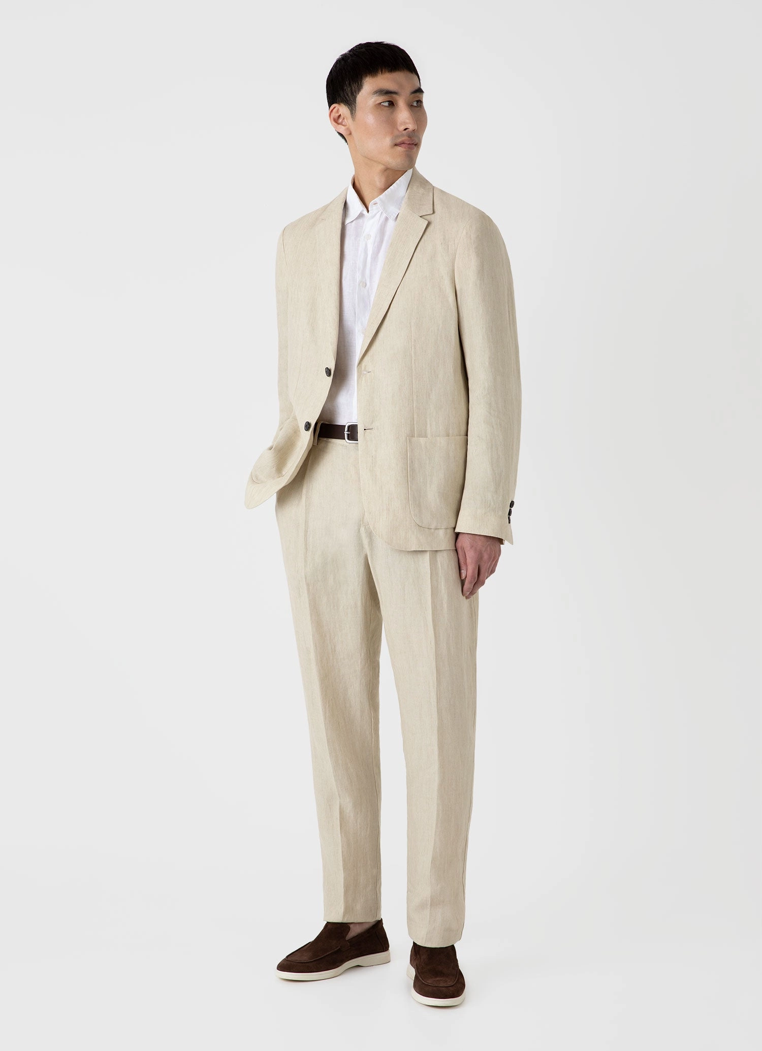 Quilted Stitching Durable Layer Men's Linen Unstructured Blazer in Light Sand