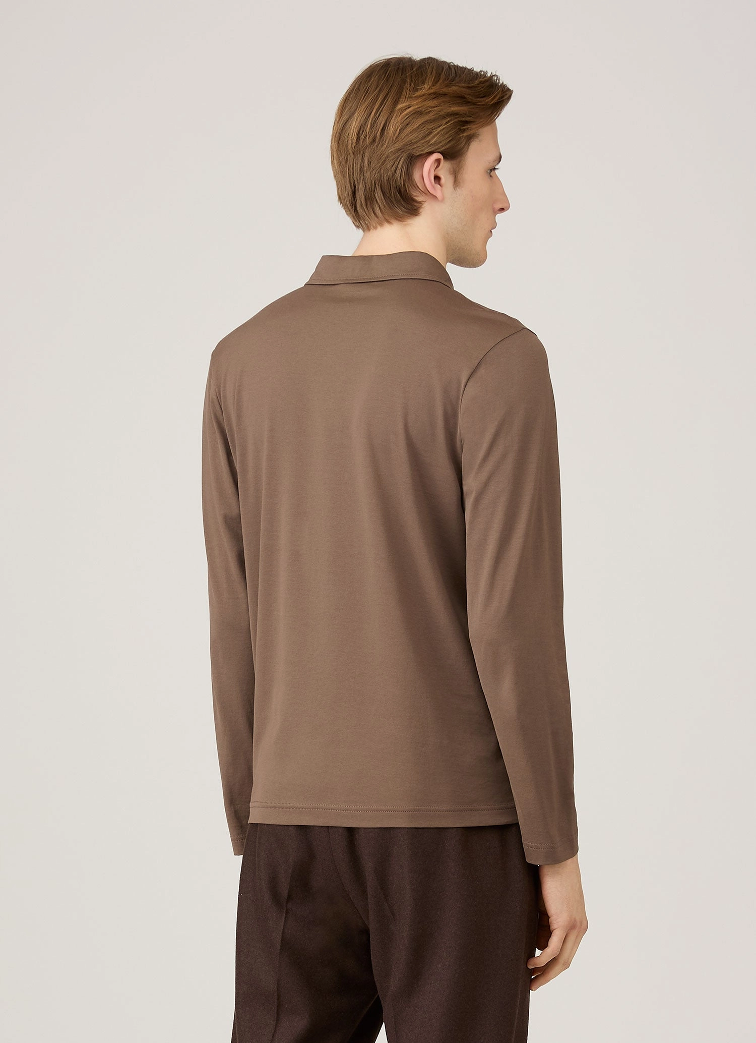 Office To Outing Men's Long Sleeve Classic Jersey Polo Shirt in Bark