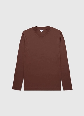 Men's Long Sleeve Heavyweight T-shirt in Cocoa Brown Multi Panel Construction Bold Style Men's Long Sleeve Heavyweight T-shirt in Cocoa Brown