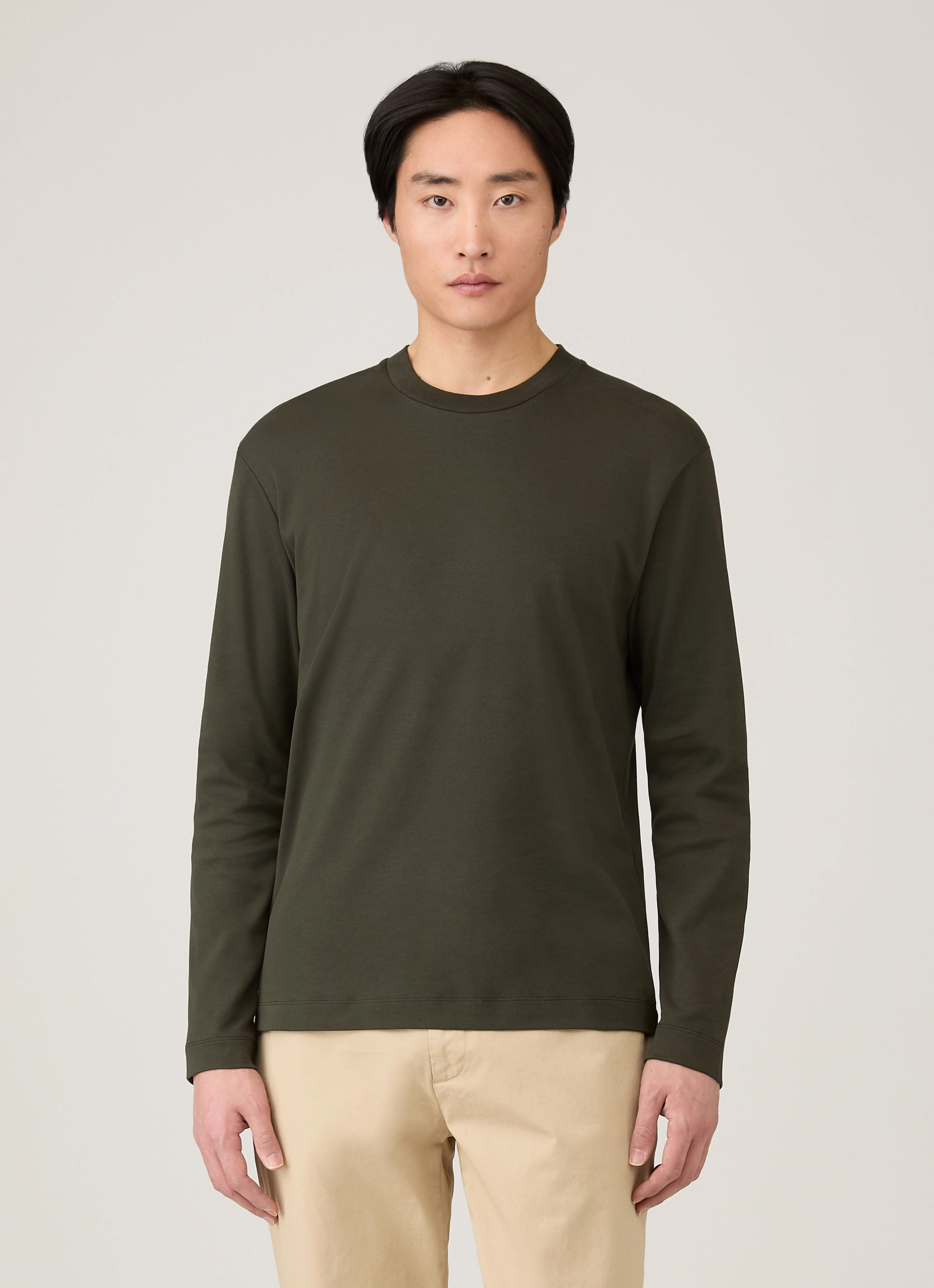 Men's Long Sleeve Heavyweight T-shirt in Dark Green Outdoor Essentials