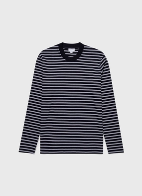Men's Long Sleeve Heavyweight T-shirt in Navy/White Pre Shrunk Cotton Cozy Look Wear Travel convenience Men's Long Sleeve Heavyweight T-shirt in Navy/White