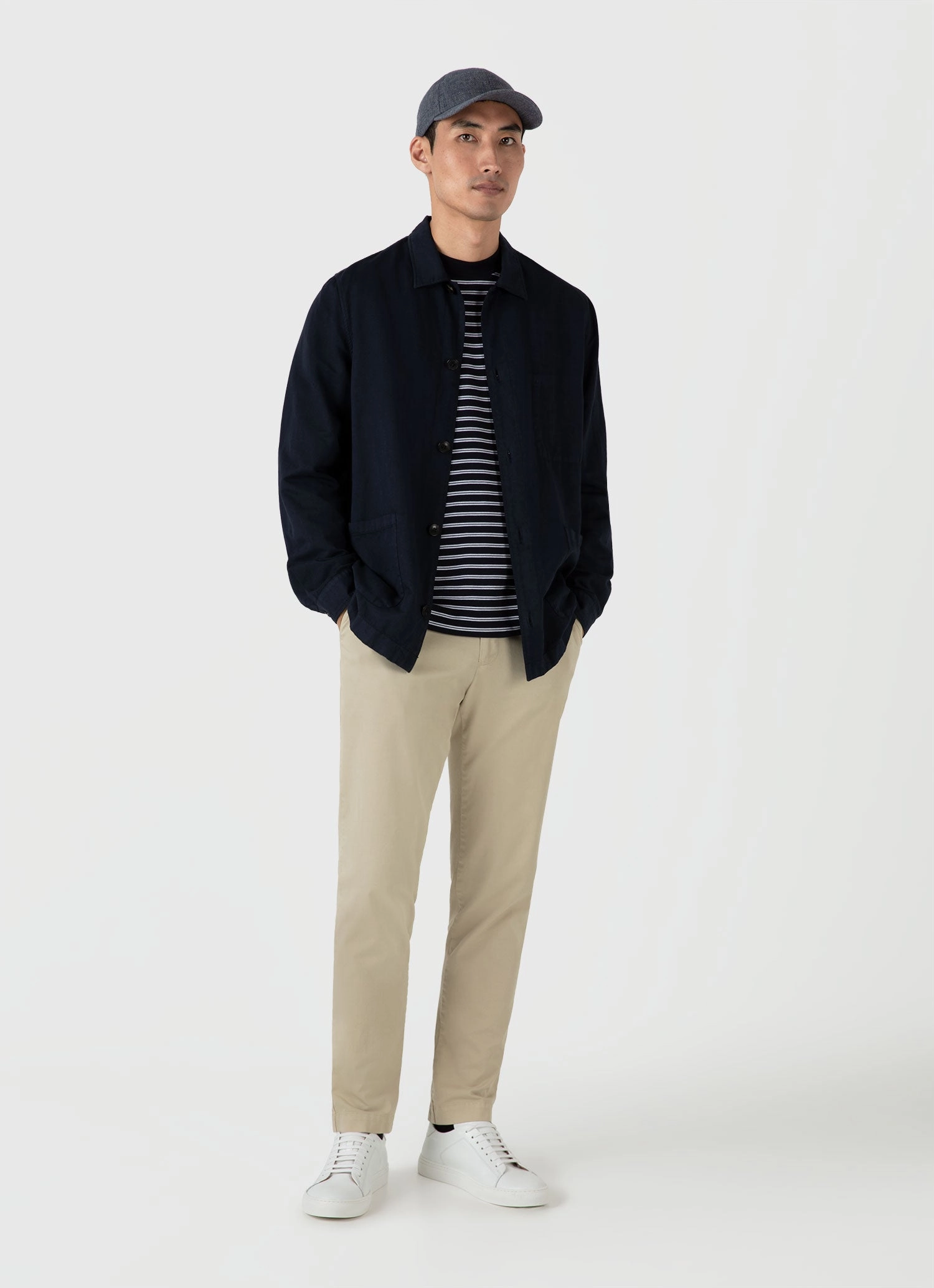 Men's Long Sleeve Heavyweight T-shirt in Navy/White Comfy Comfort Summer Casual