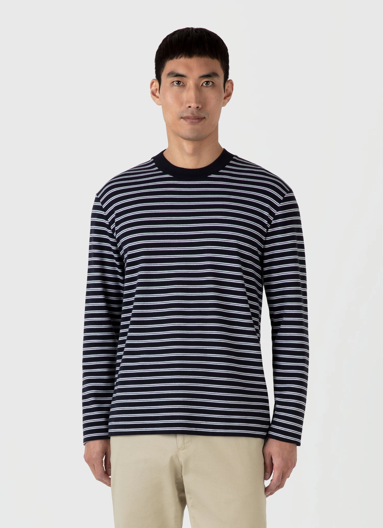 budget-friendly Men's Long Sleeve Heavyweight T-shirt in Navy/White