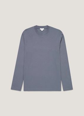 Men's Long Sleeve Heavyweight T-shirt in Slate Blue Summer Casual Stone Wash Process Men's Long Sleeve Heavyweight T-shirt in Slate Blue