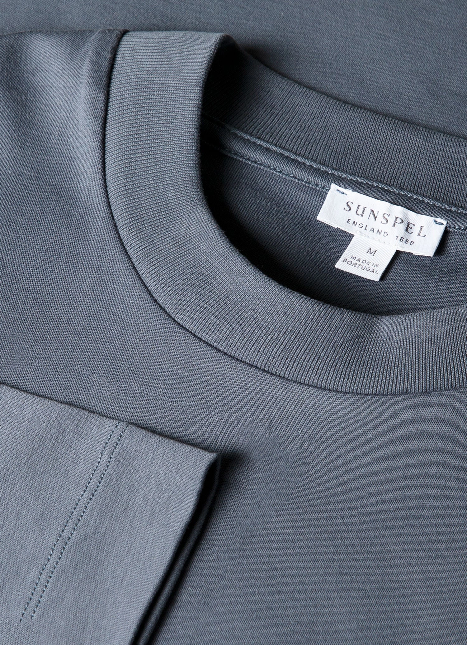 Men's Long Sleeve Heavyweight T-shirt in Slate Blue Vintage Wash Effect Comfy Comfort