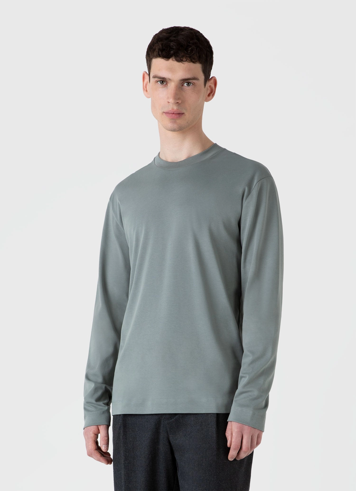 Men's Long Sleeve Heavyweight T-shirt in Smoke Green Casual Look Wear Cozy And Stylish