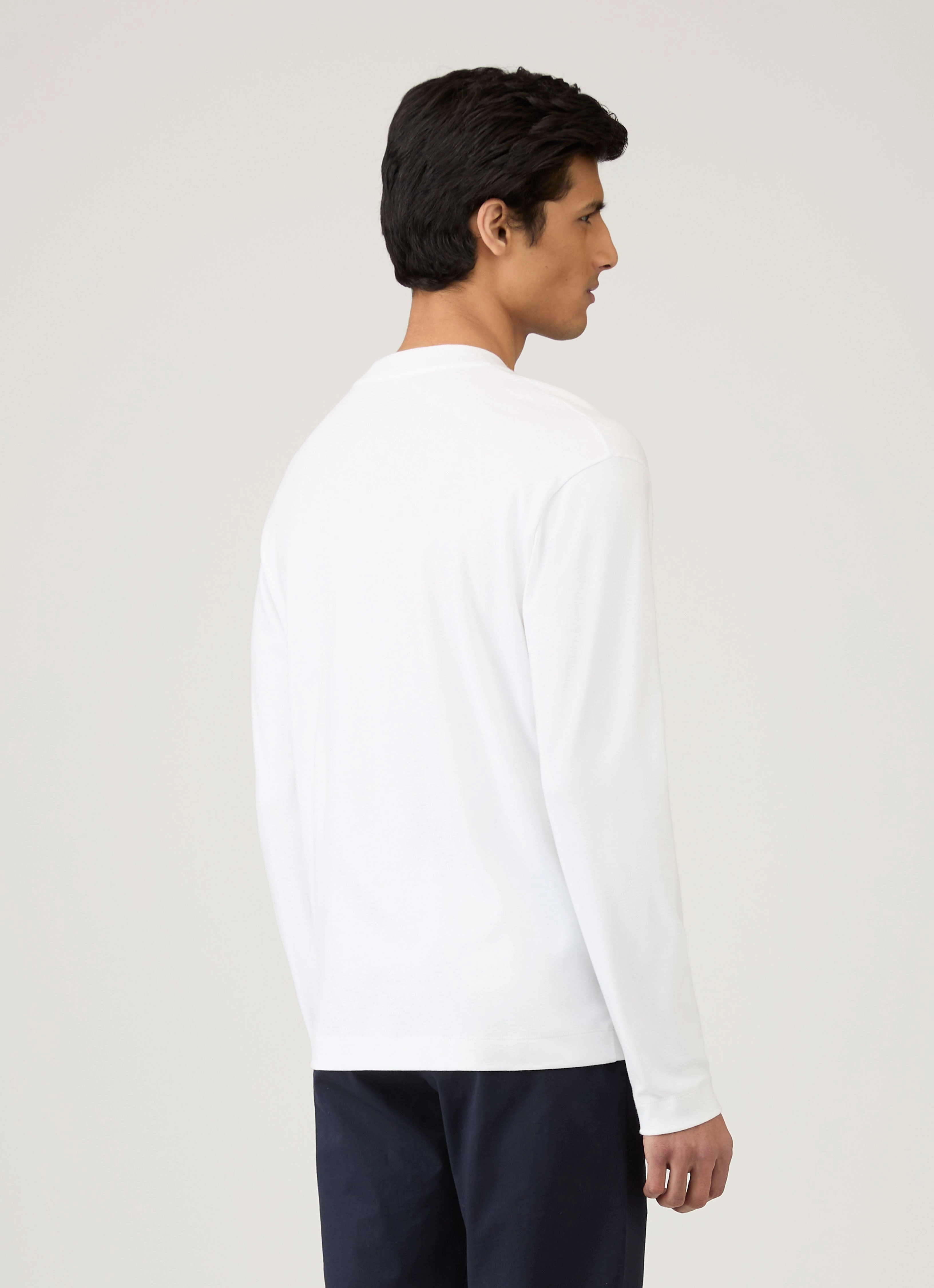 Men's Long Sleeve Heavyweight T-shirt in White Ribbed Collar Trim