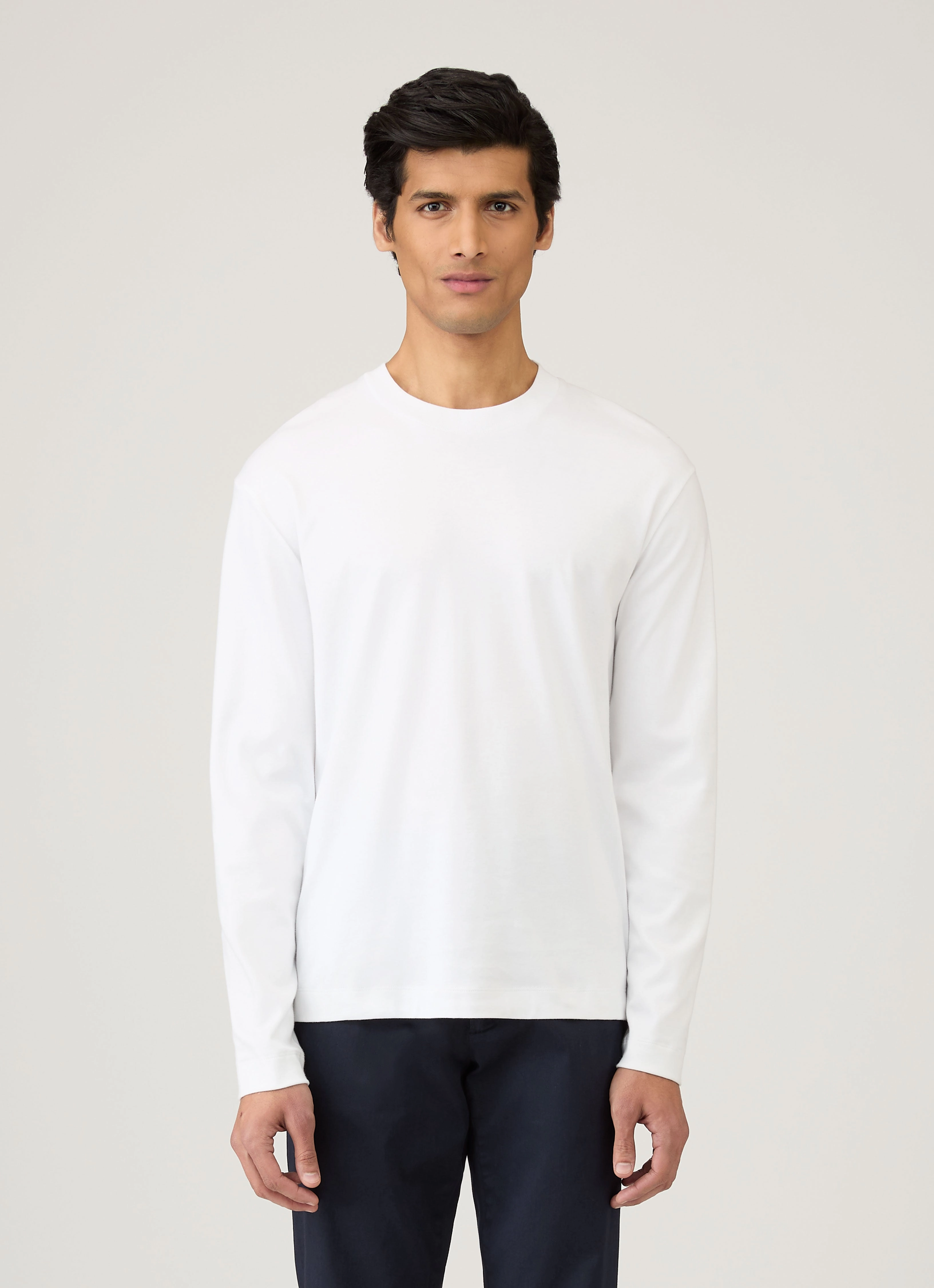 Chic Style Trend Men's Long Sleeve Heavyweight T-shirt in White