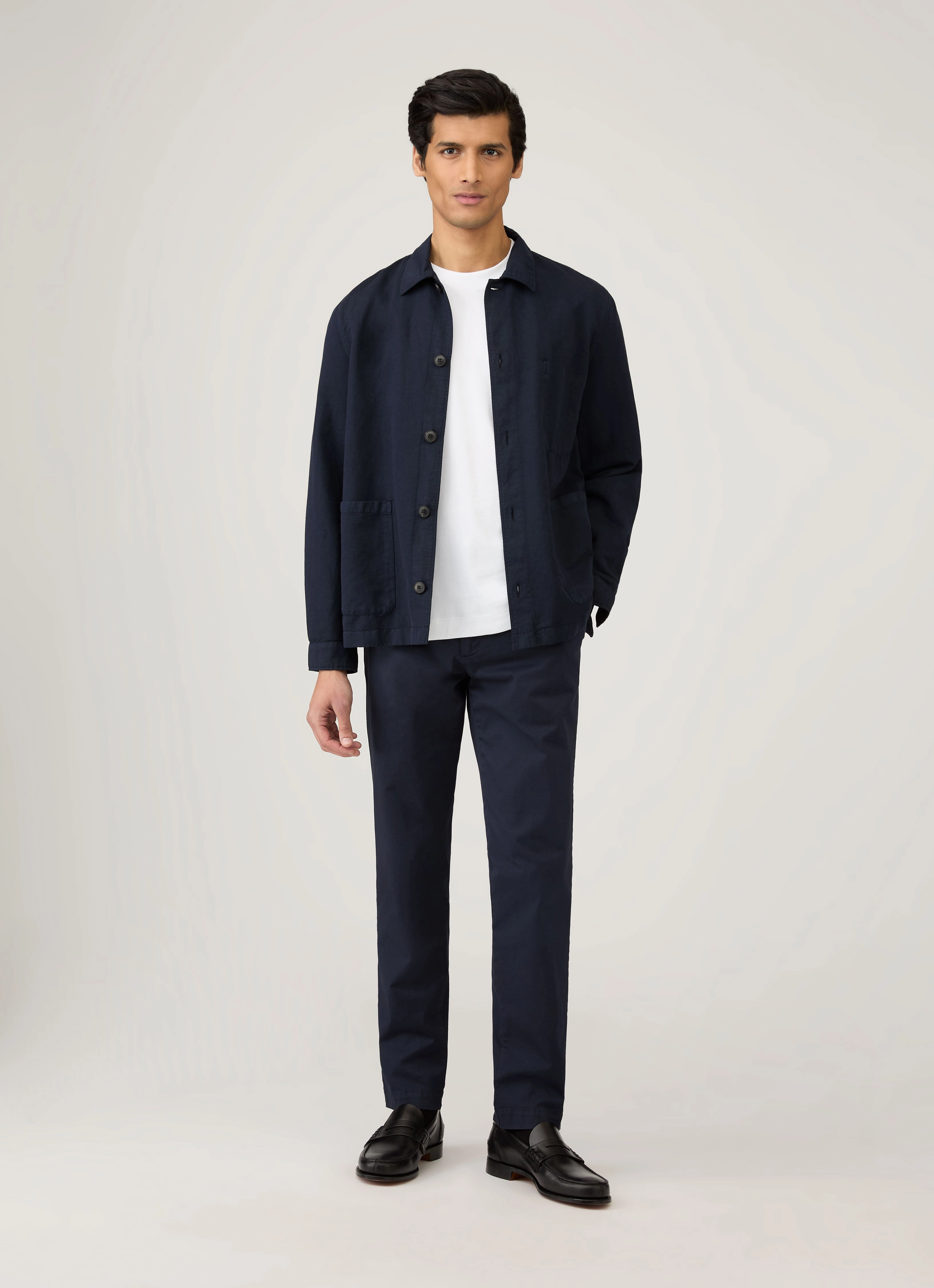 Men's Long Sleeve Heavyweight T-shirt in White RibbedNeckBanding