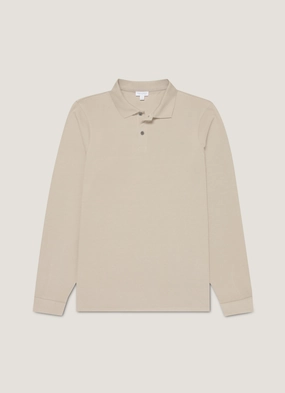 Men's Long Sleeve Piqu?? Polo Shirt in Fog Fresh Look Men's Long Sleeve Piqu?? Polo Shirt in Fog Functional Style