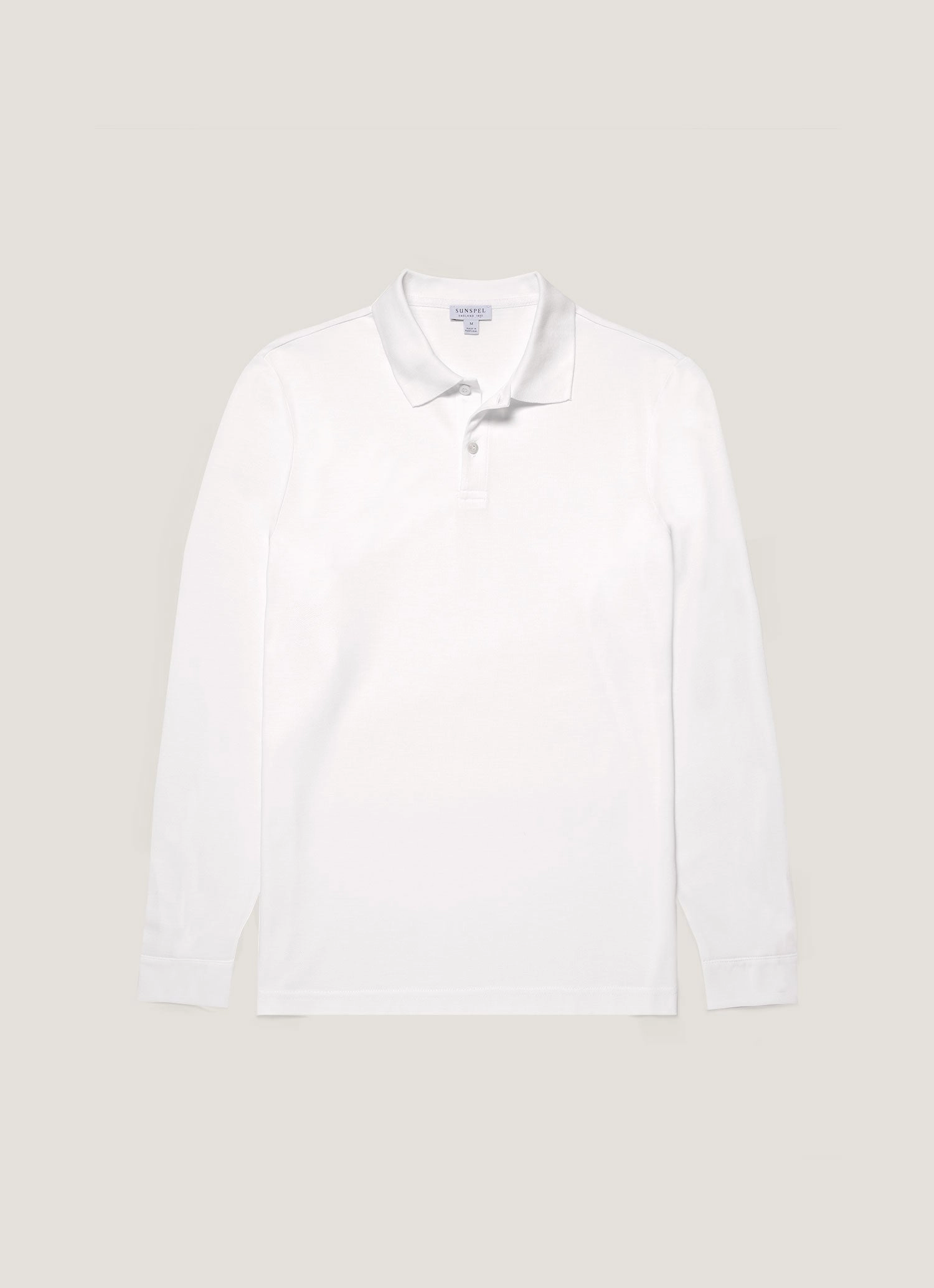 Men's Long Sleeve Piqu?? Polo Shirt in White Fashion Essential
