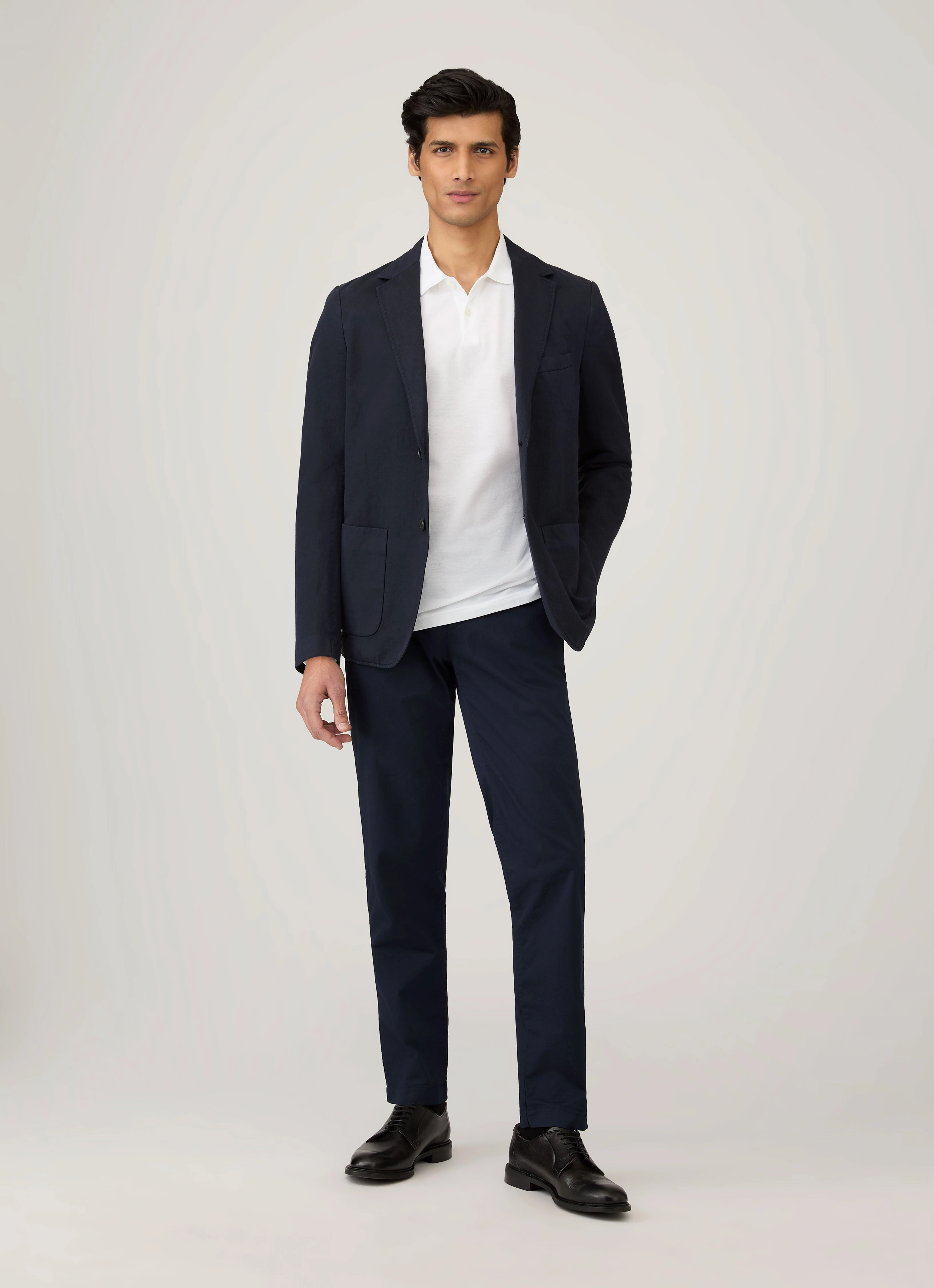 Men's Long Sleeve Piqu?? Polo Shirt in White Layered Vibe Comfy Look