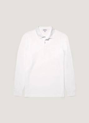 Men's Long Sleeve Piqu?? Polo Shirt in White Versatile Comfort Men's Long Sleeve Piqu?? Polo Shirt in White Fashion Essential