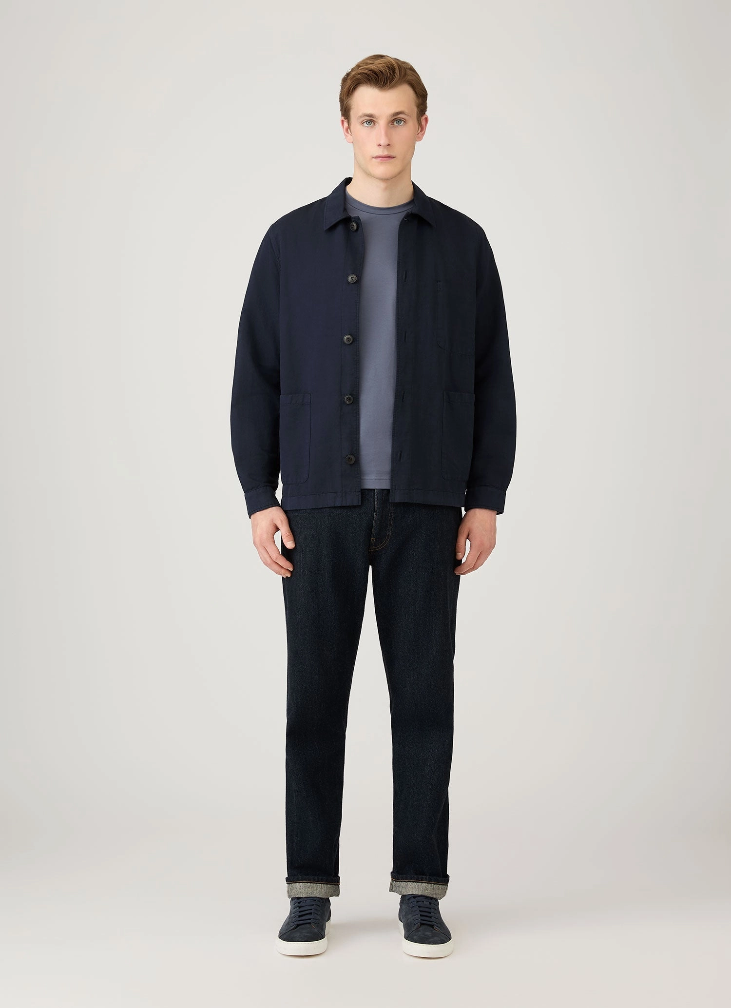 Men's Long Sleeve Riviera Midweight T-shirt in Slate Blue Breathable Stretch Anti Odor Treatment