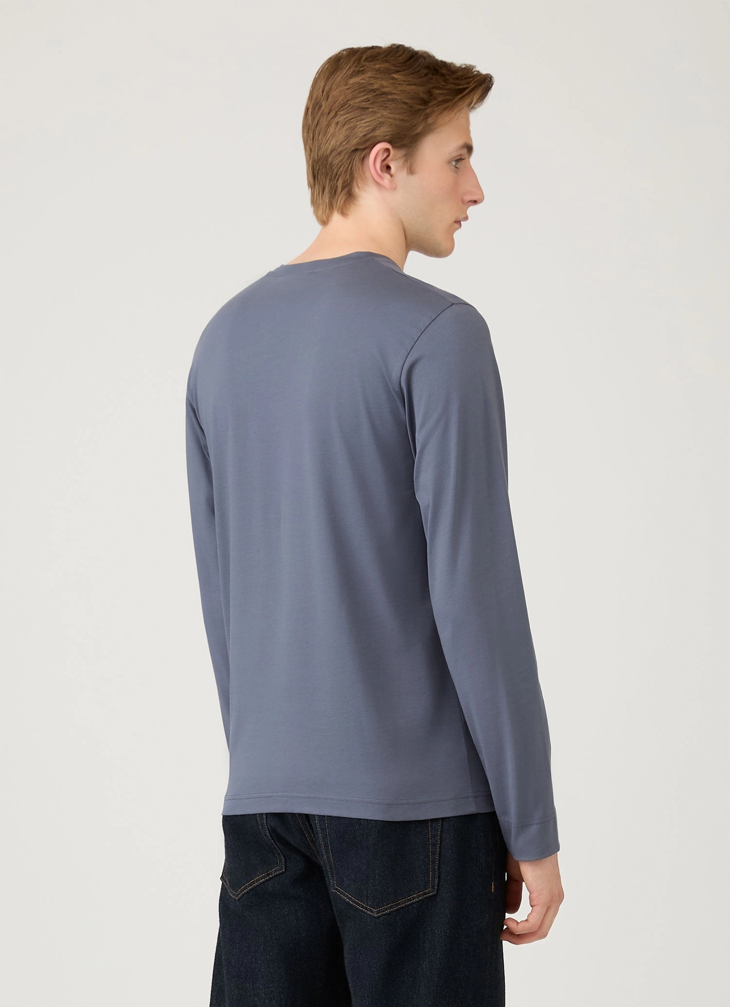 Stretch Wear Retro Style Men's Long Sleeve Riviera Midweight T-shirt in Slate Blue