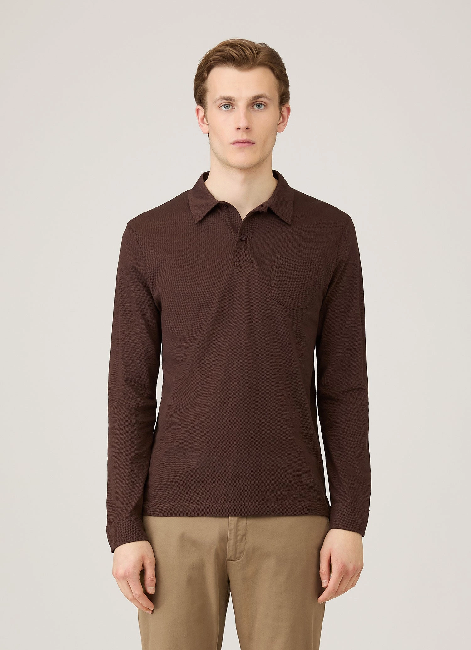 Men's Long Sleeve Riviera Polo Shirt in Bakelite Unisex wear Modern Cut