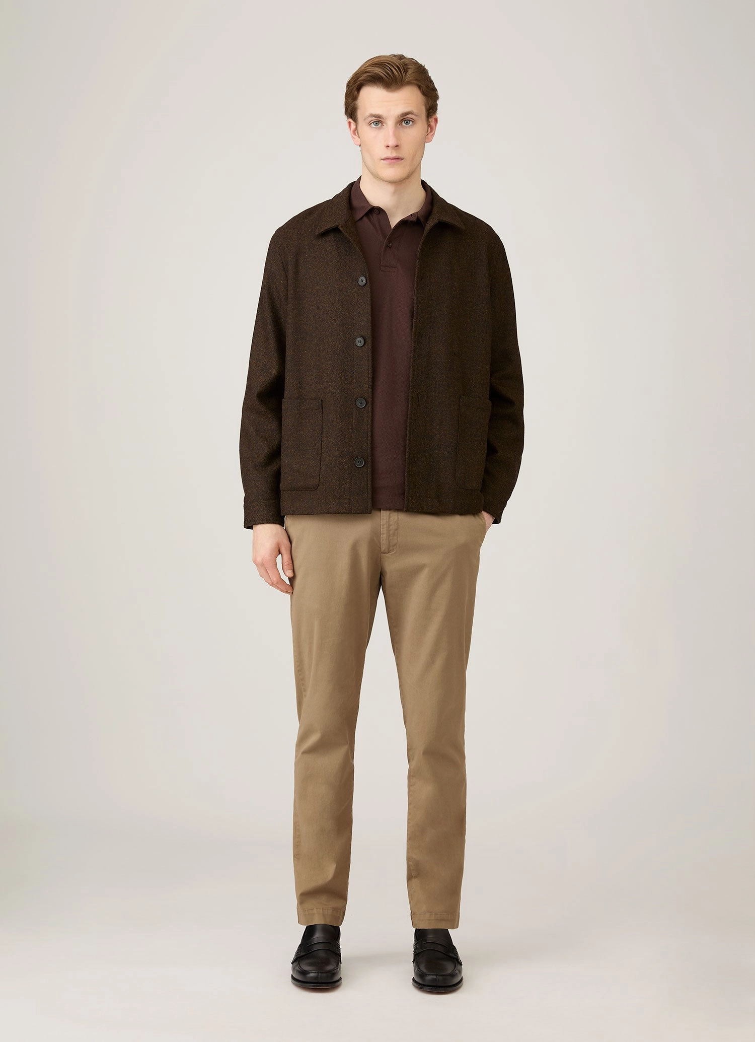 Seamless Side Panels Men's Long Sleeve Riviera Polo Shirt in Bakelite