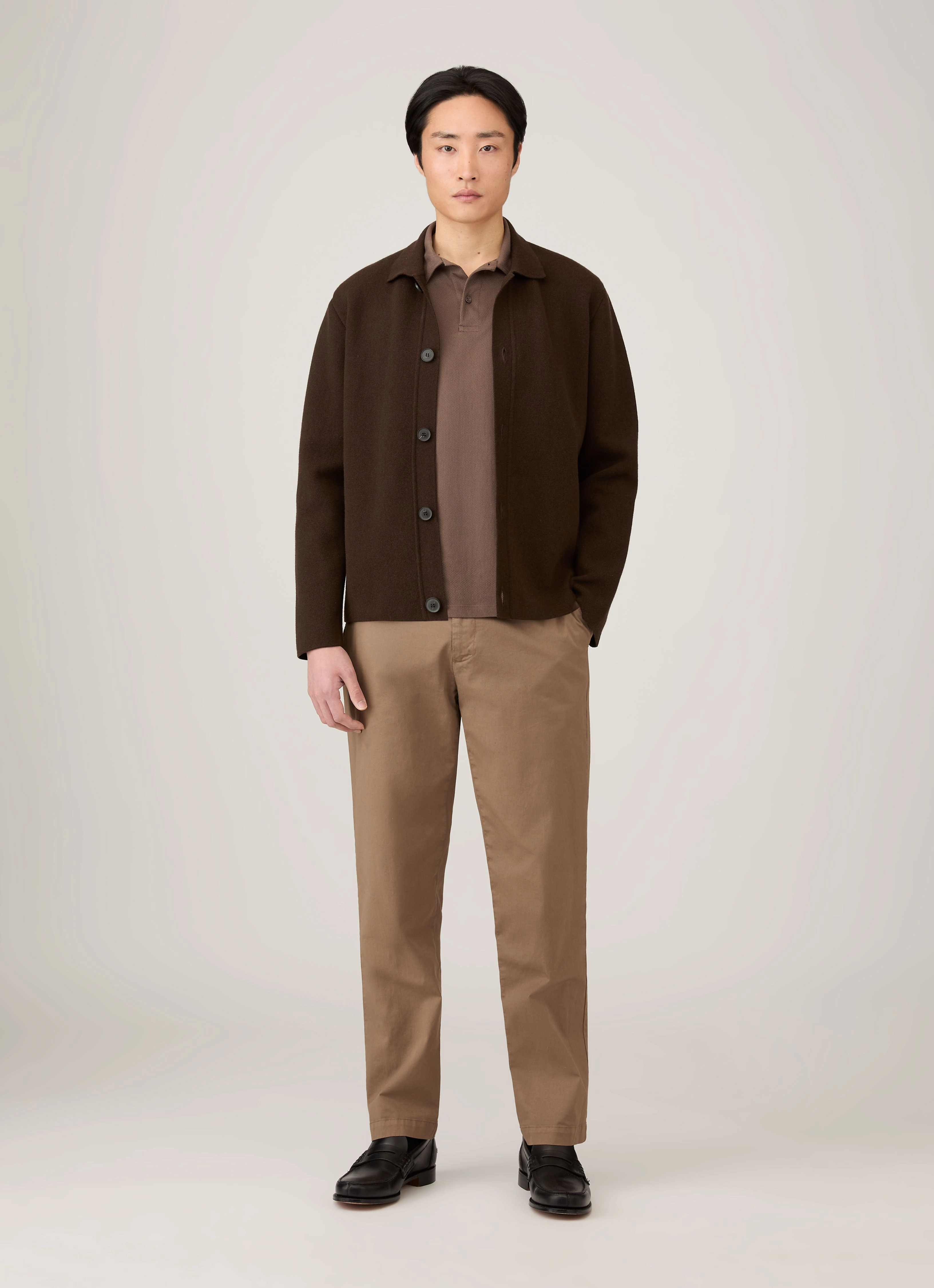 Effortless Look Flexible Waistband Men's Long Sleeve Riviera Polo Shirt in Bark