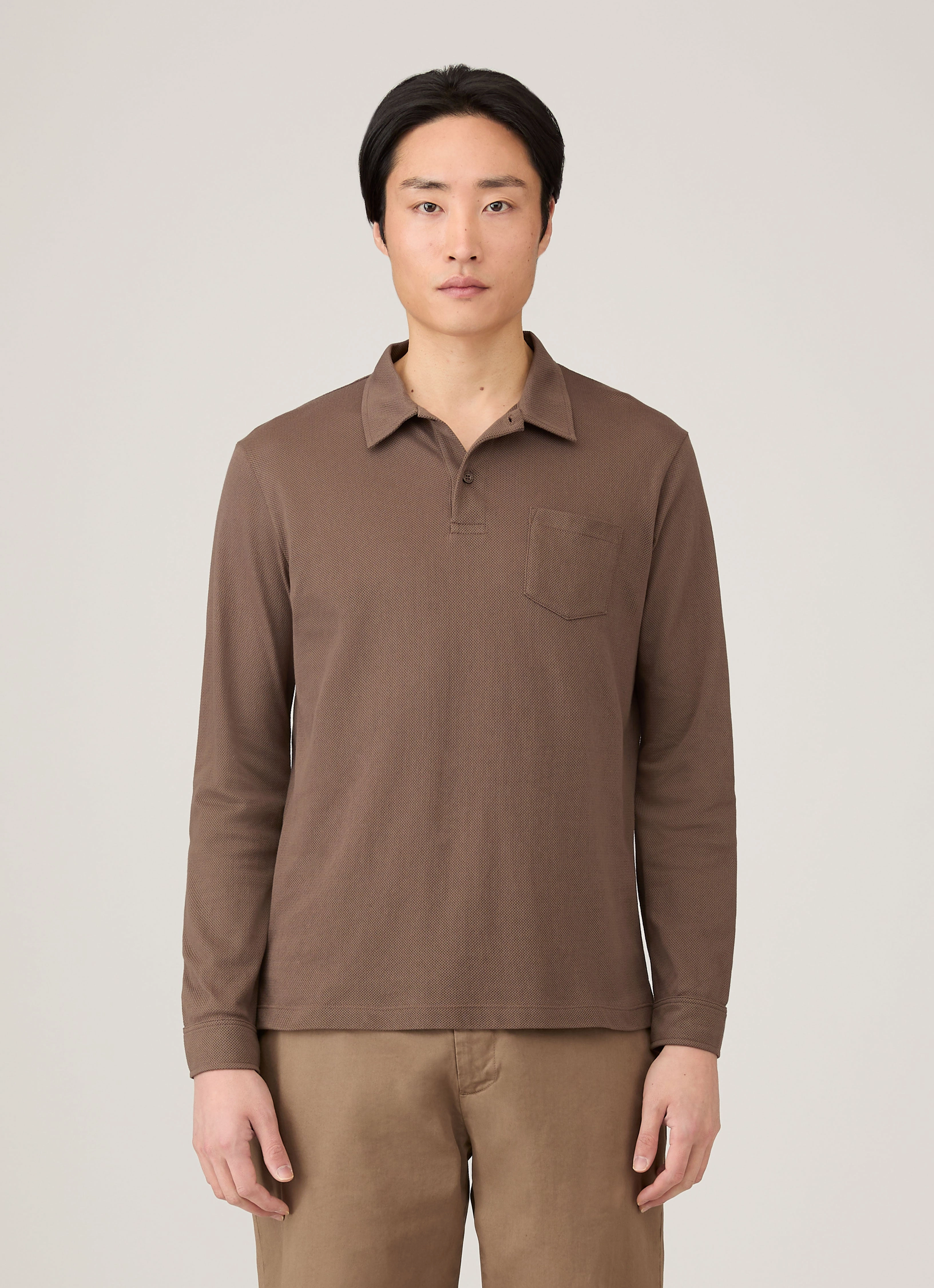 Street Wear Men's Long Sleeve Riviera Polo Shirt in Bark