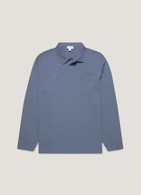 Men's Long Sleeve Riviera Polo Shirt in Selvedge Blue Relaxed Layer Men's Long Sleeve Riviera Polo Shirt in Selvedge Blue AllPurpose Knitting