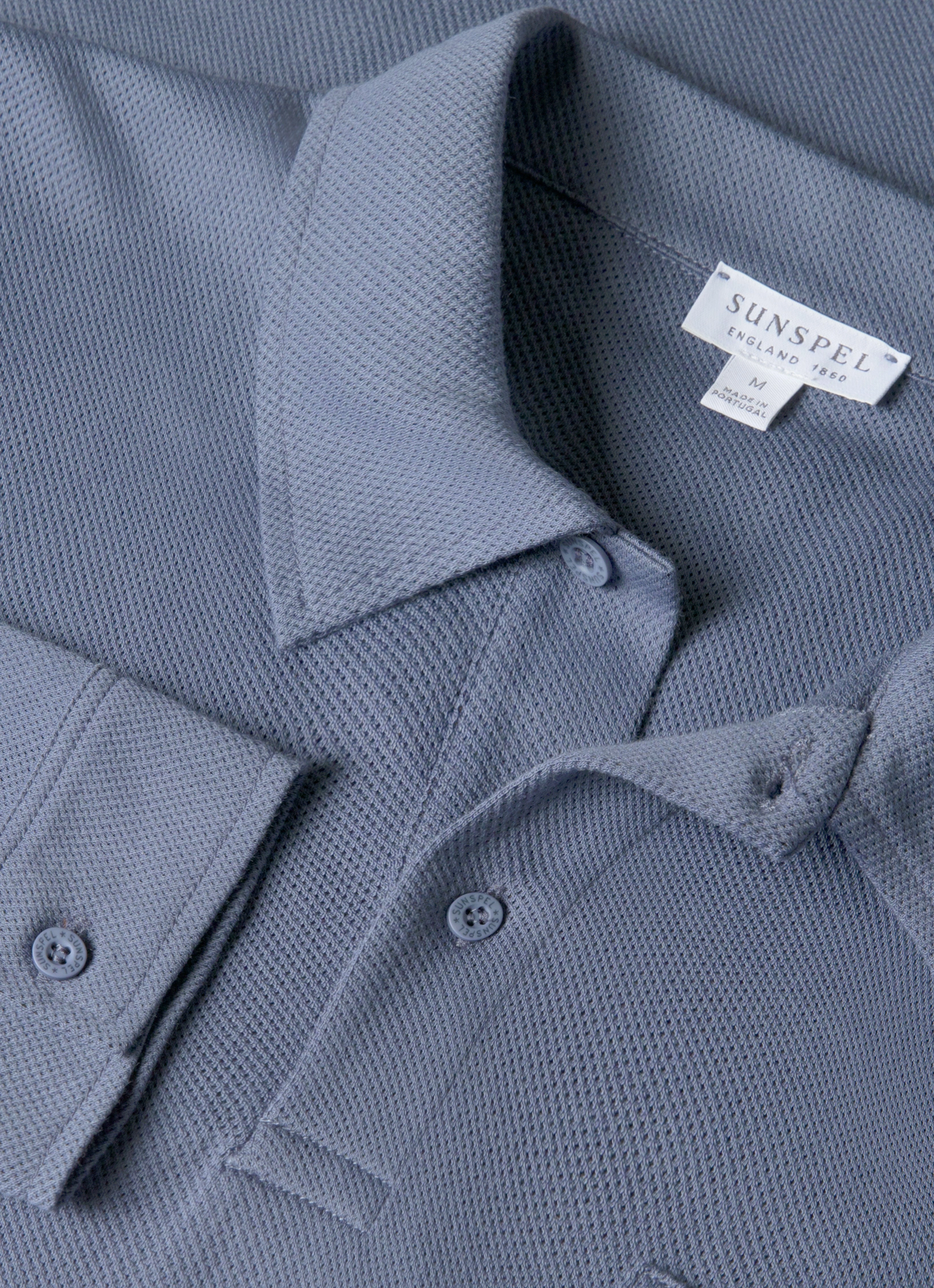 Men's Long Sleeve Riviera Polo Shirt in Selvedge Blue Moisture Wicking Fabric Functional Shirt