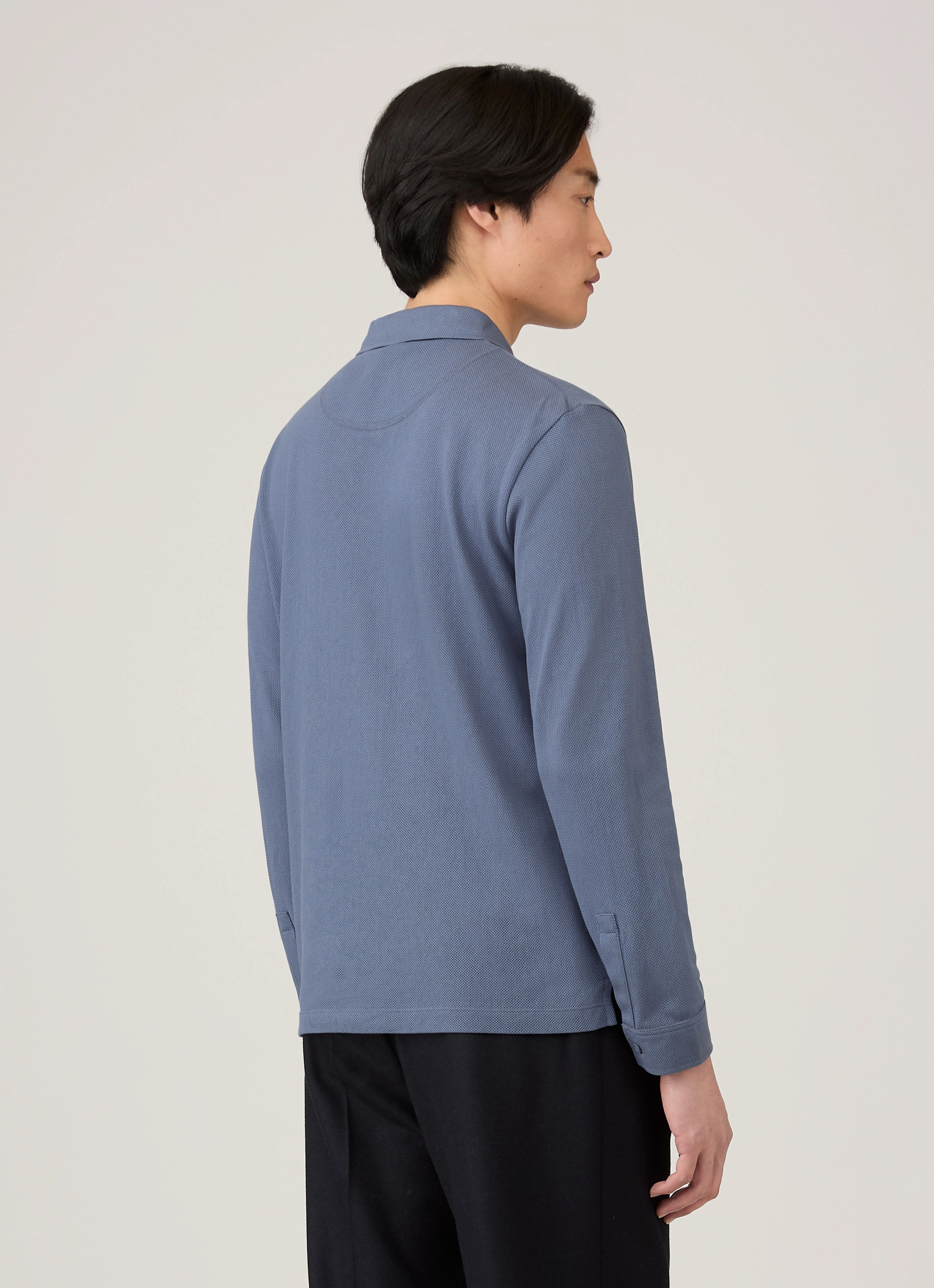 Men's Long Sleeve Riviera Polo Shirt in Selvedge Blue Vibrant Design Trendy Layers