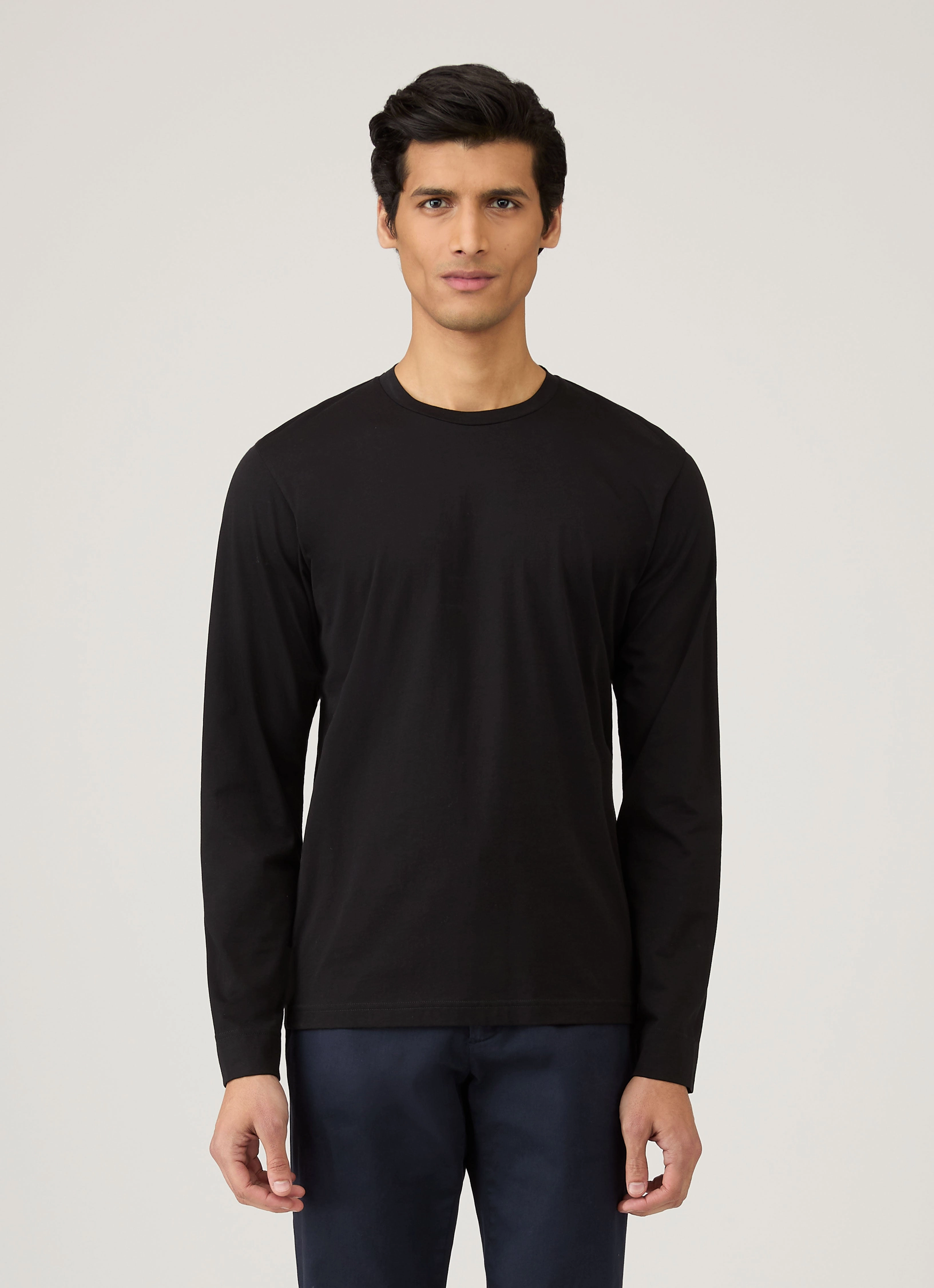 Men's Long Sleeve Riviera T-shirt in Black Sleek Waistband Sporty Comfort