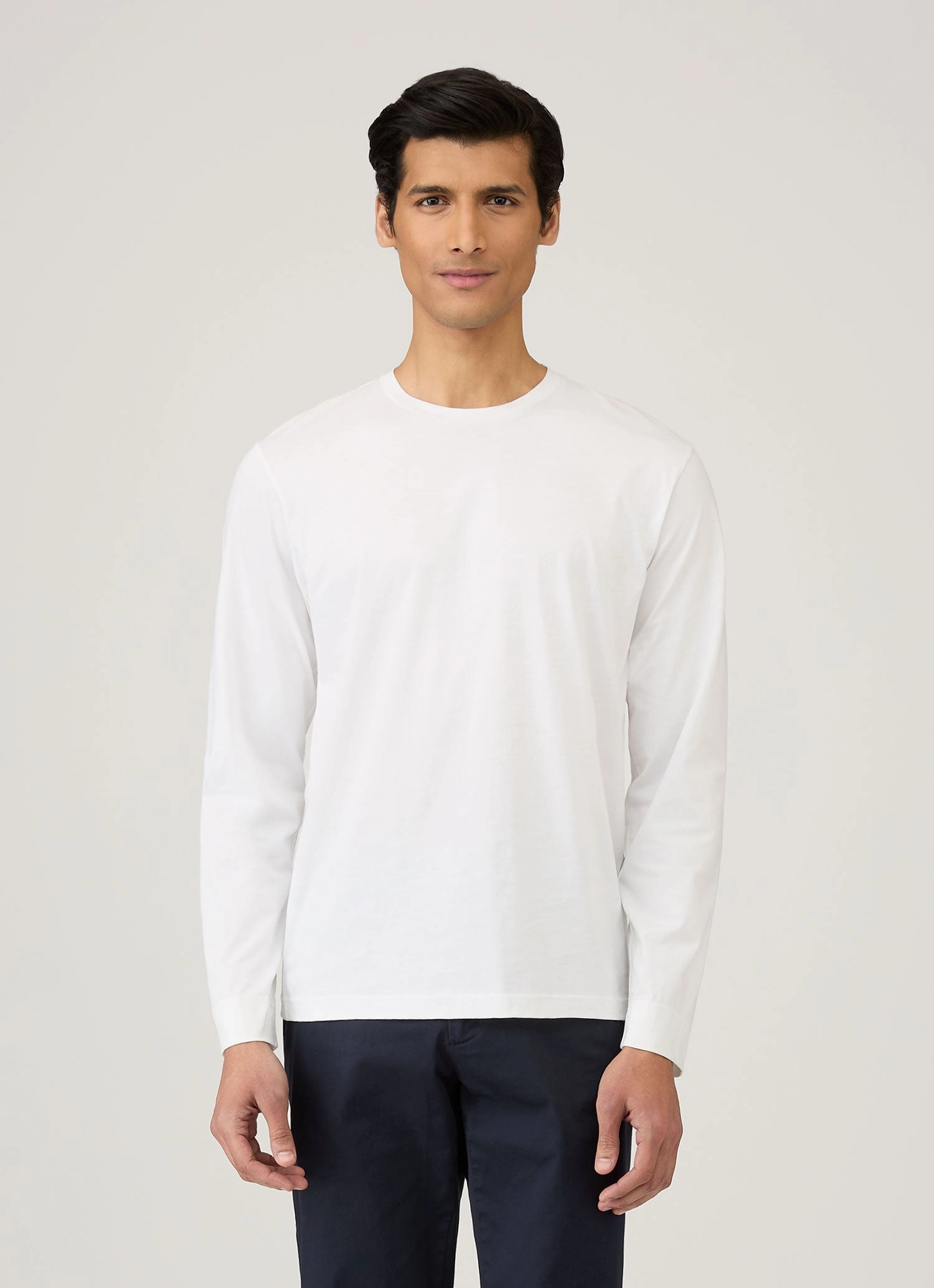 Men's Long Sleeve Riviera T-shirt in White Skinny Fit Stretchable Collar Band