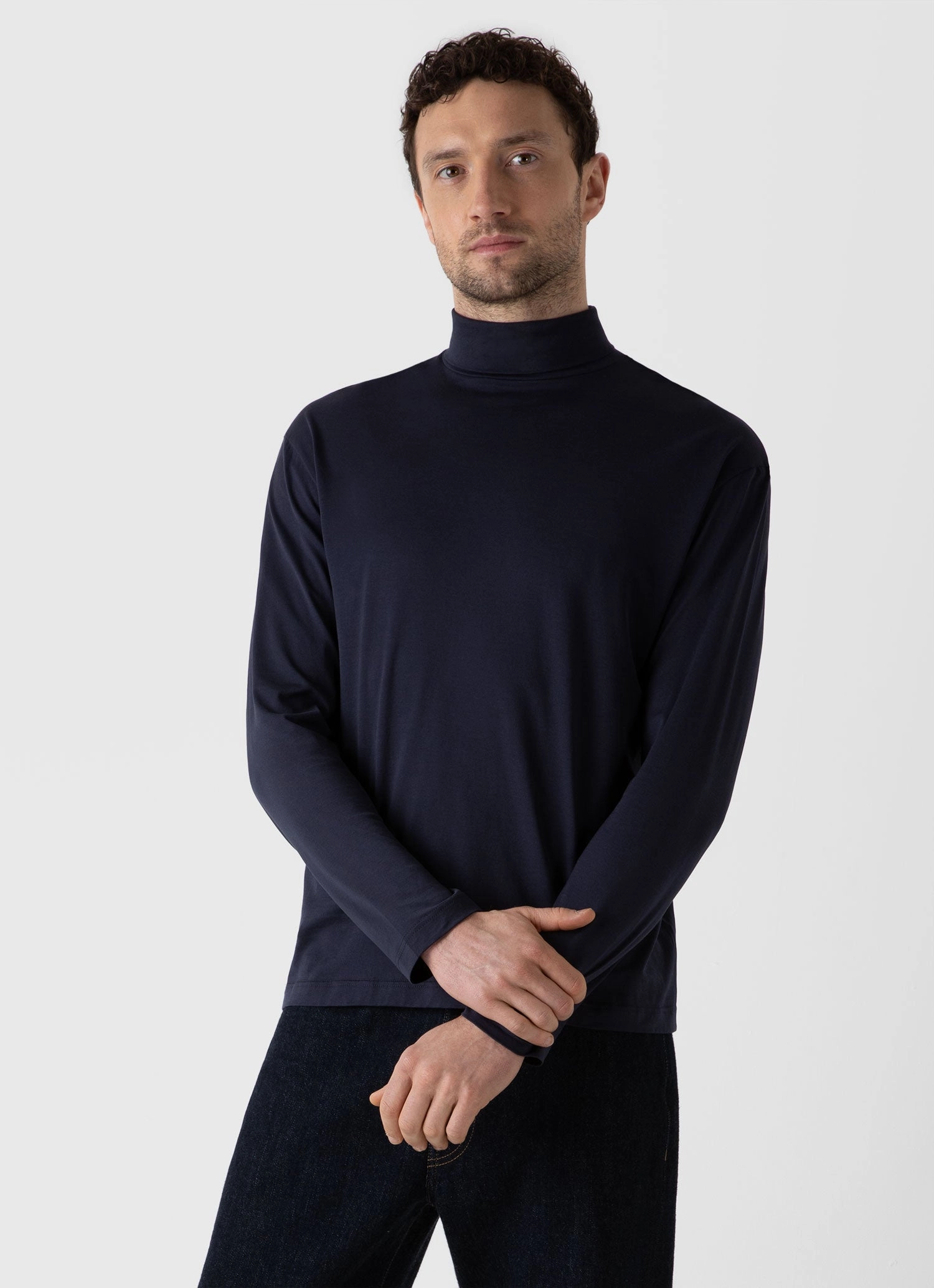 Ethically Sourced Materials Layered Sleeve Men's Long Sleeve Roll Neck in Navy