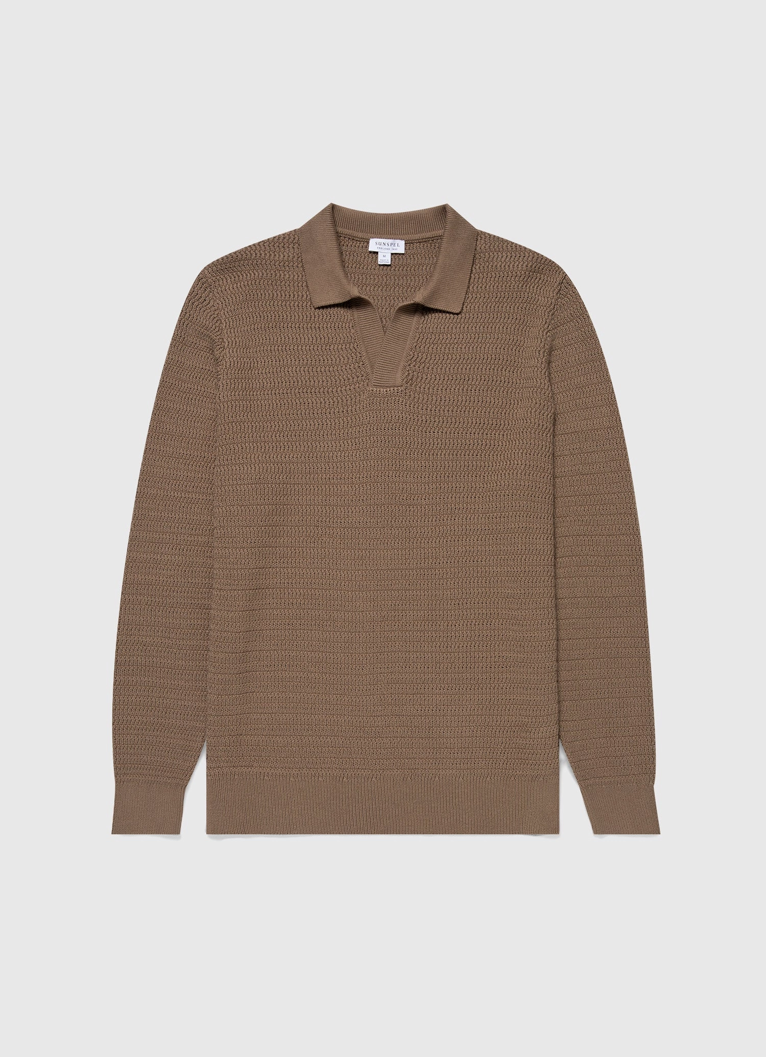 Colorfast Dye Process Layer Friendly Men's Long Sleeve Textured Cotton?Polo Shirt in Dark Stone