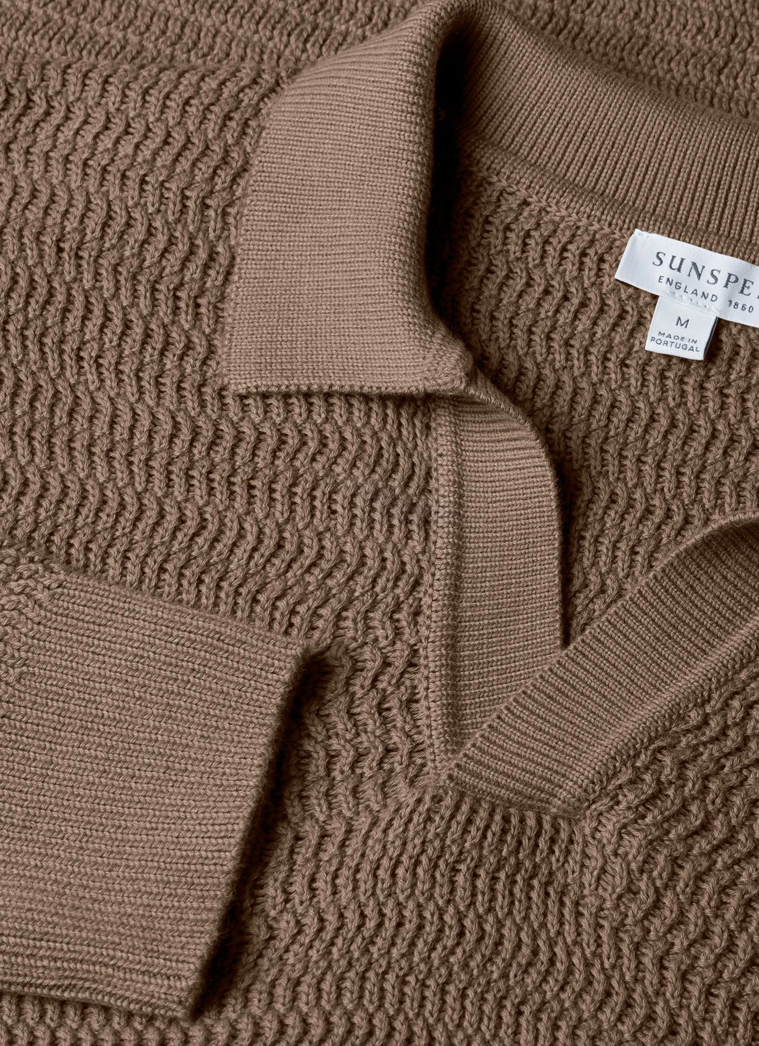 All-day Comfort Men's Long Sleeve Textured Cotton?Polo Shirt in Dark Stone