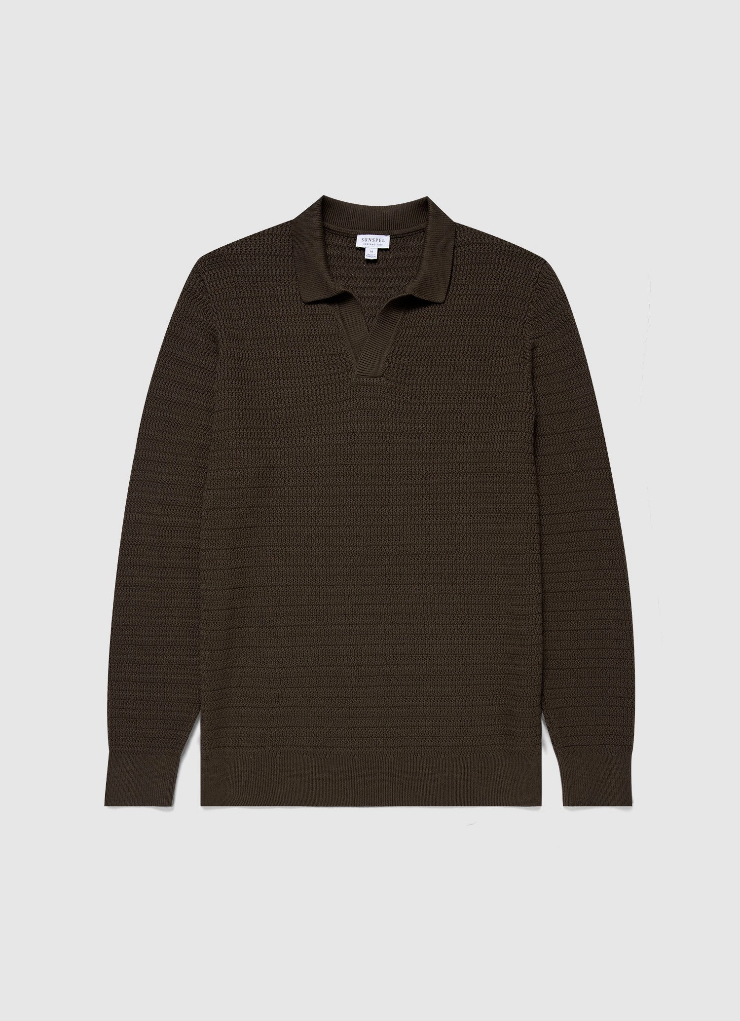 Men's Long Sleeve Textured Cotton?Polo Shirt in Khaki Preppy Vibe Outdoor Ready