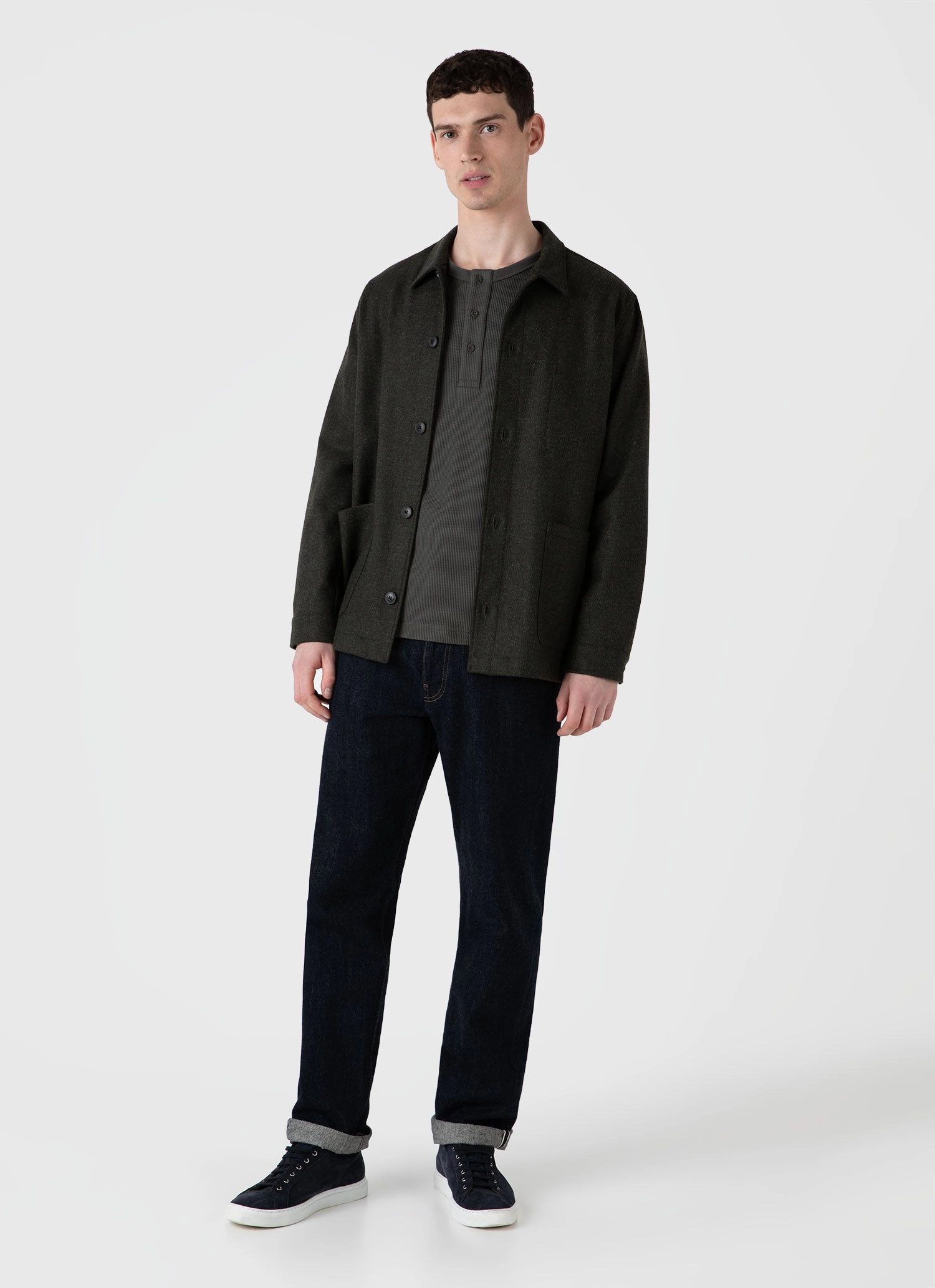 Active Outfit Men's Long Sleeve Waffle Henley in Drill Green