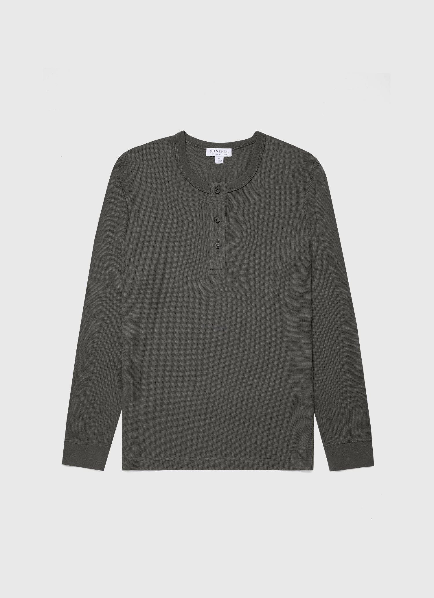 easygoing look Soft Lining Men's Long Sleeve Waffle Henley in Drill Green