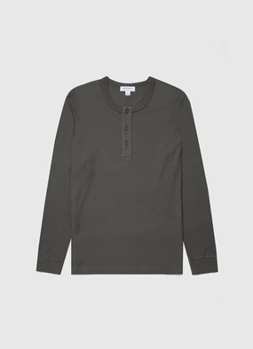 Men's Long Sleeve Waffle Henley in Drill Green Urban Look easygoing look Soft Lining Men's Long Sleeve Waffle Henley in Drill Green