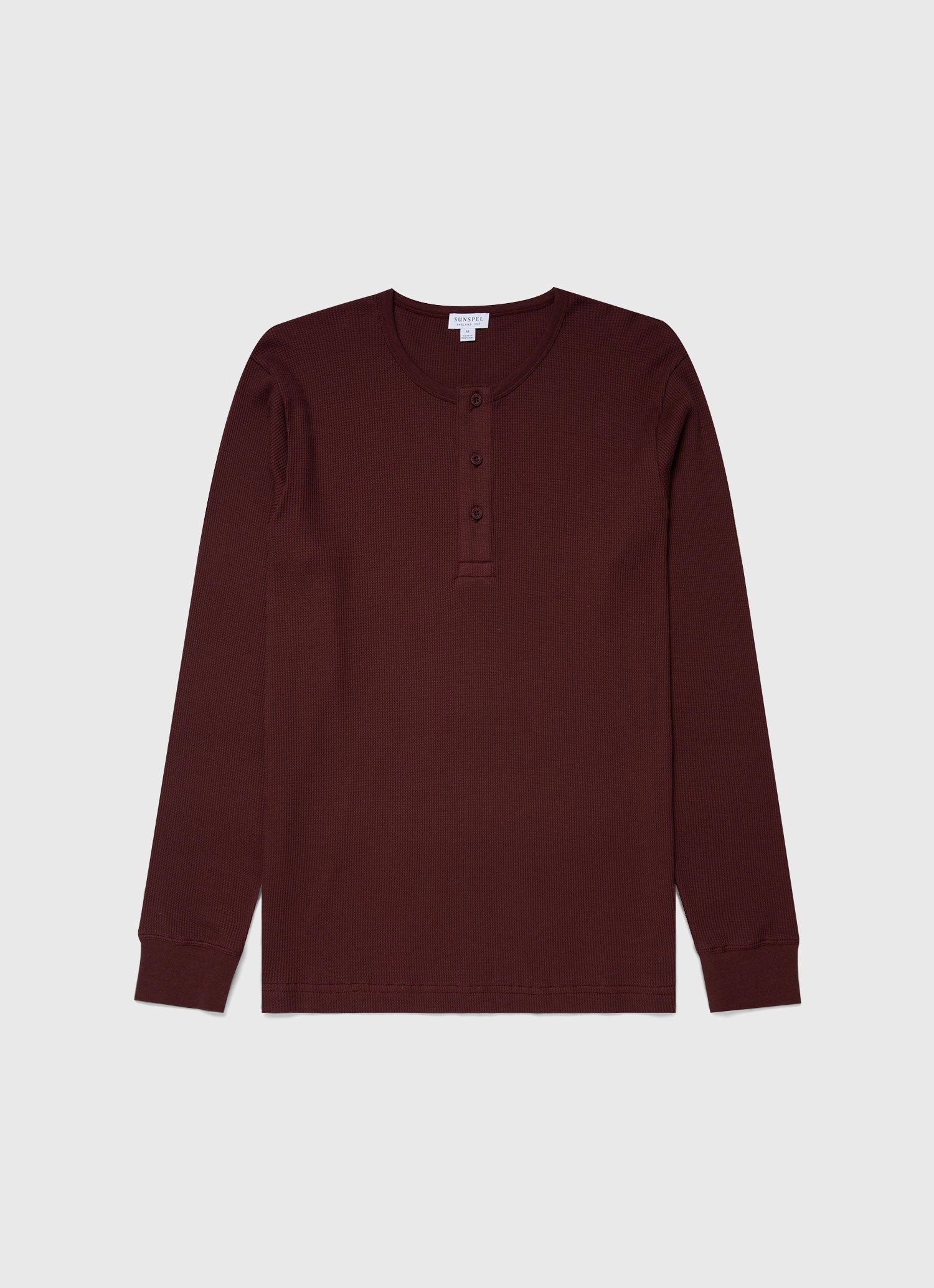 Easy Wear Style Layered Sleeve Construction Men's Long Sleeve Waffle Henley in Maroon