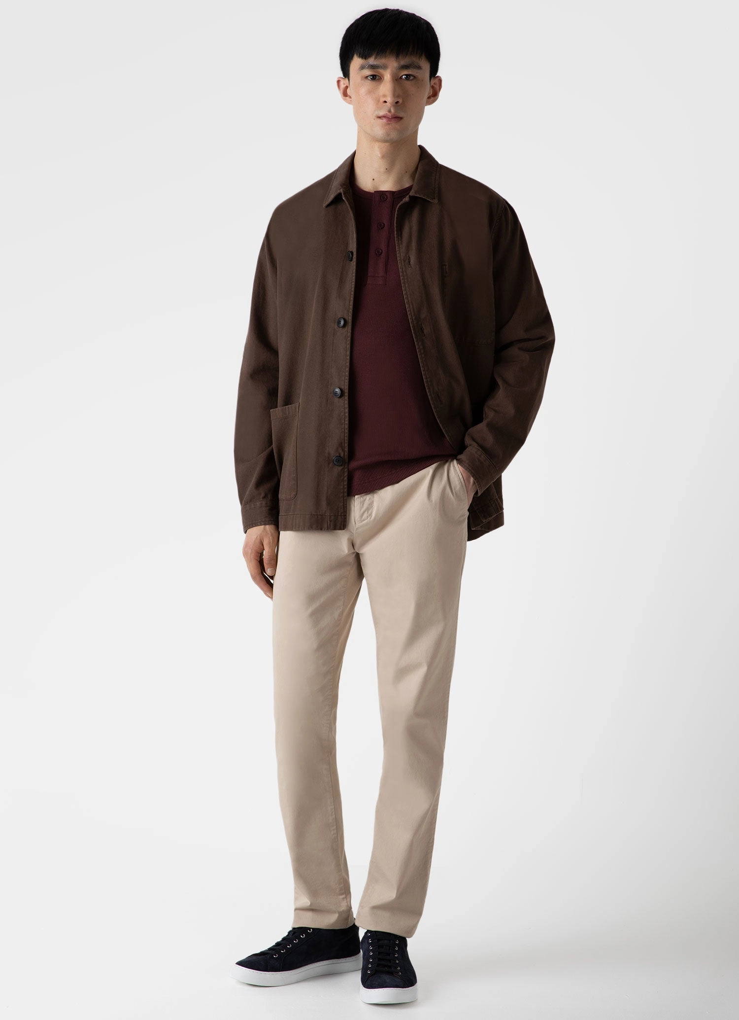 Active Style Trend Men's Long Sleeve Waffle Henley in Maroon