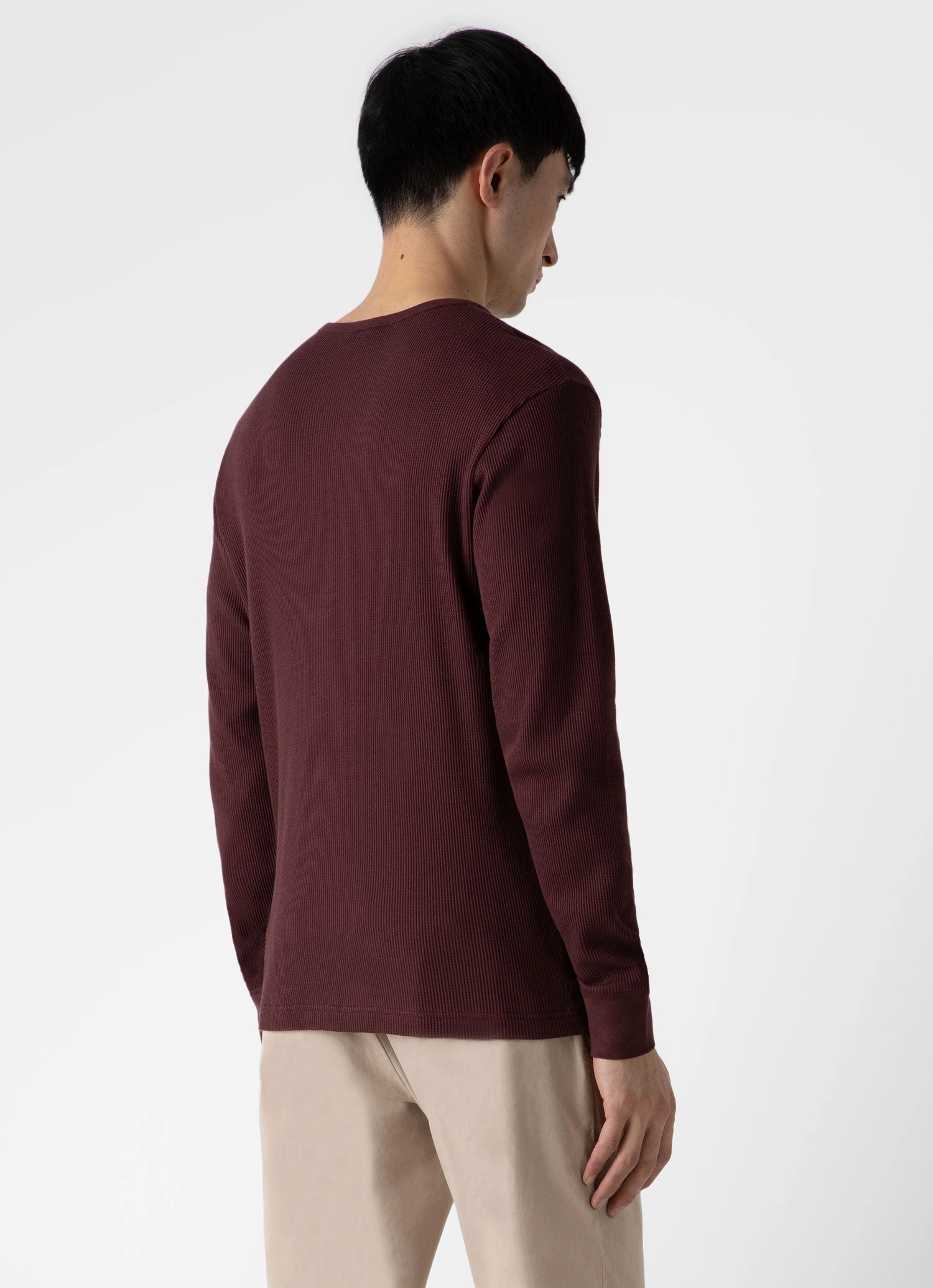 Weekend Wardrobe quick dry Men's Long Sleeve Waffle Henley in Maroon