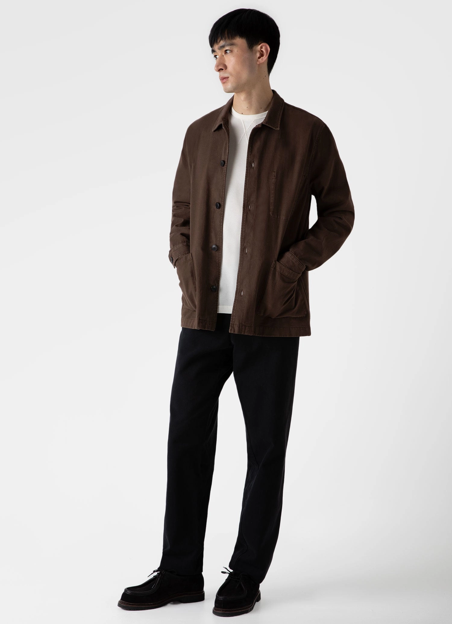 Timeless Top Ribbed Neckline Men's Long Sleeve Waffle T-shirt in Ecru