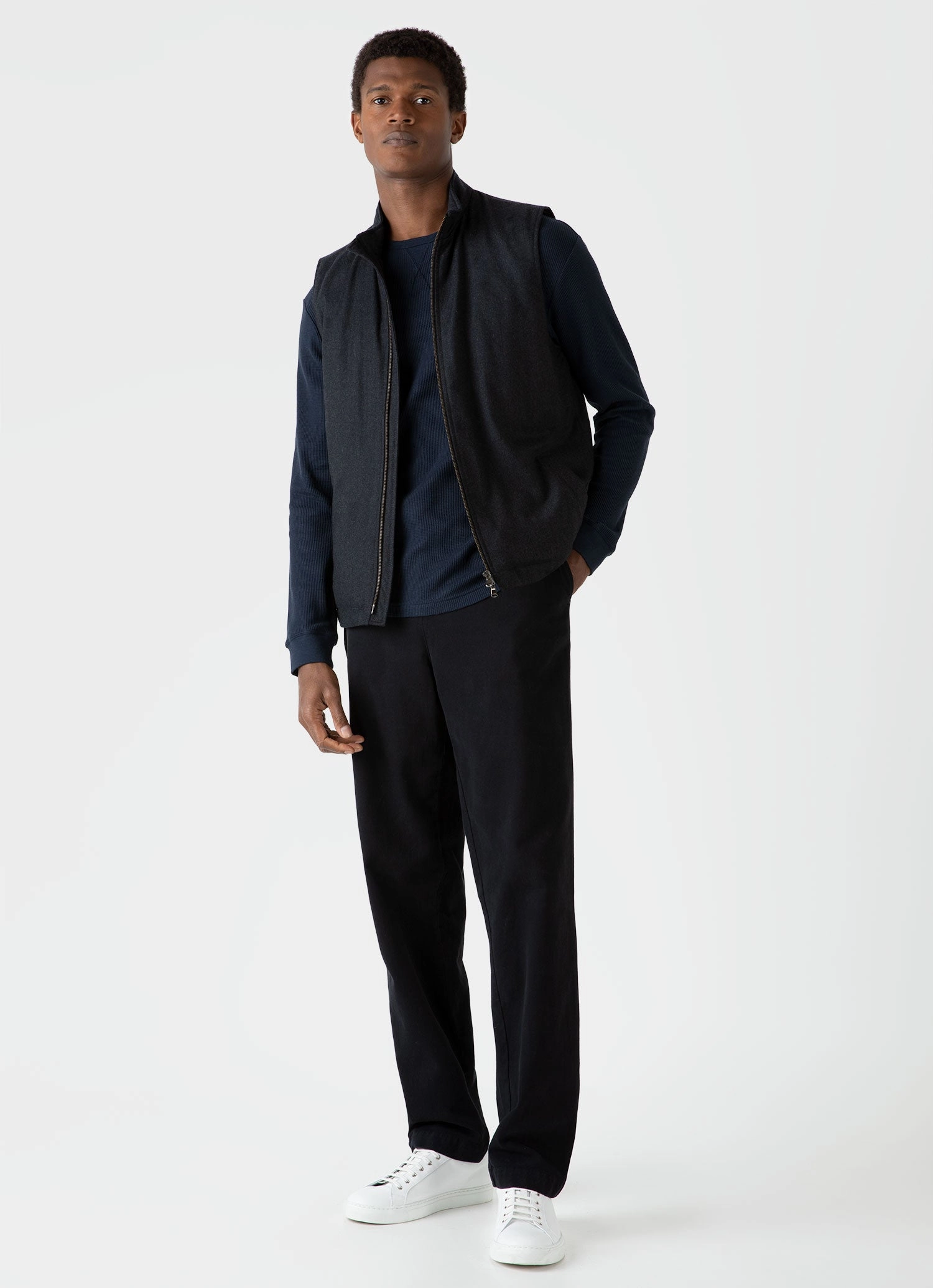 Men's Long Sleeve Waffle T-shirt in Navy Soft and Lightweight