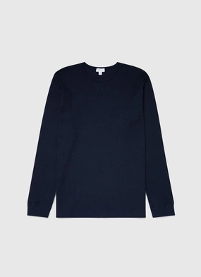 Men's Long Sleeve Waffle T-shirt in Navy Buttery Soft Fabric Sporty and Stylish